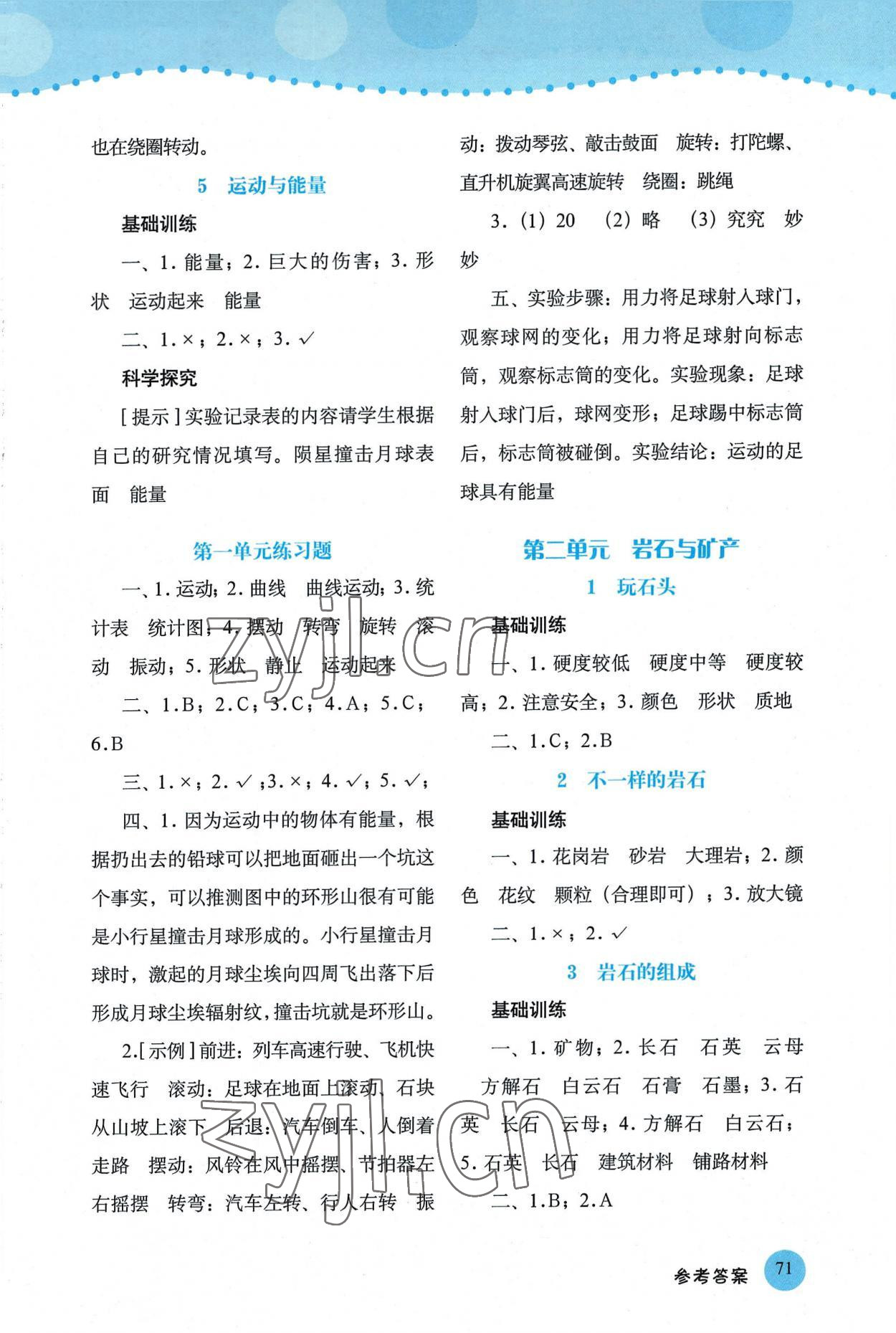2022年探究与训练四年级科学上册大象版 参考答案第2页