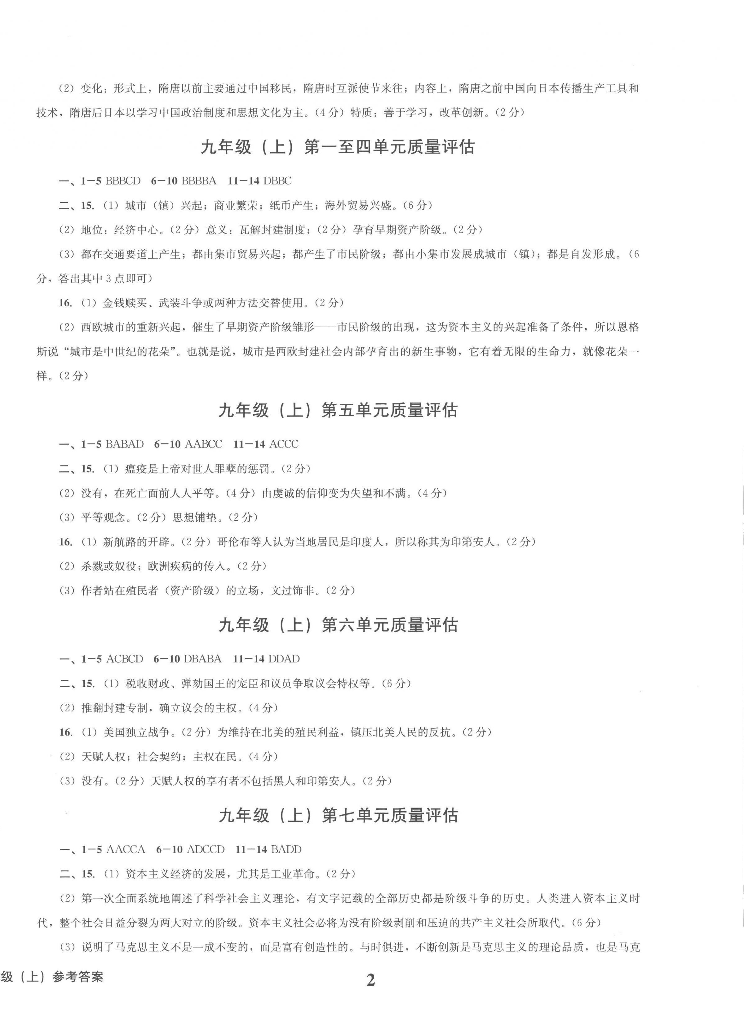 2022年学业质量测试薄九年级历史上册人教版 第2页