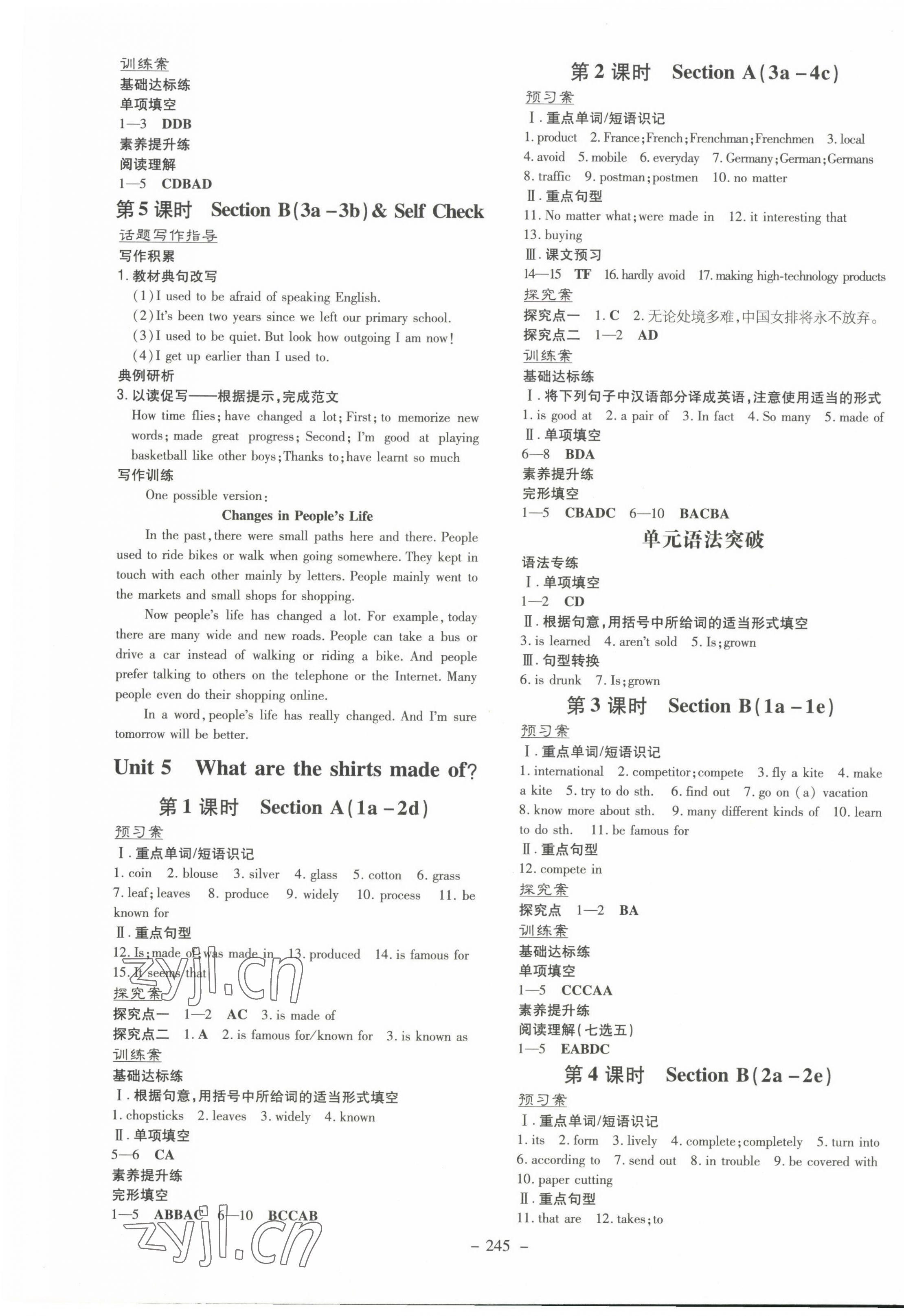 2022年初中同步學(xué)習(xí)導(dǎo)與練導(dǎo)學(xué)探究案九年級(jí)英語(yǔ)全一冊(cè)人教版 第5頁(yè)