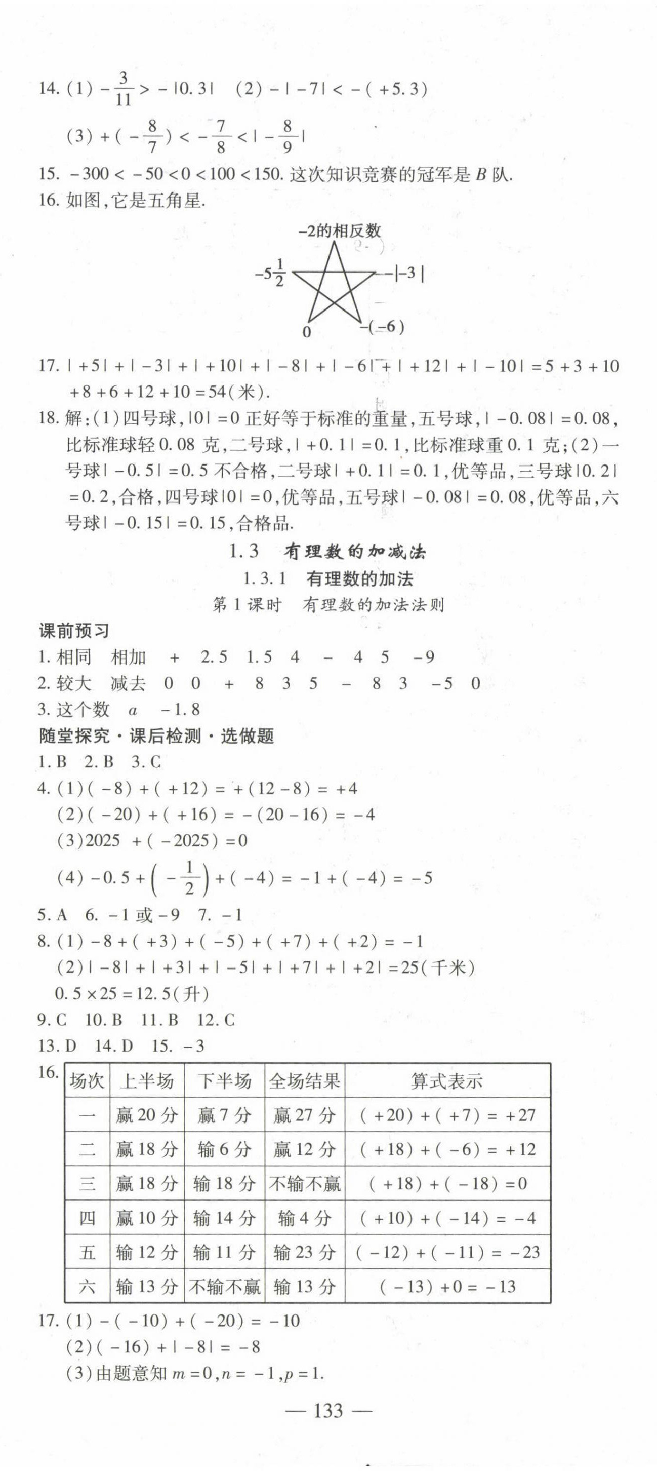 2022年高效學案金典課堂七年級數(shù)學上冊人教版河南專版 參考答案第5頁