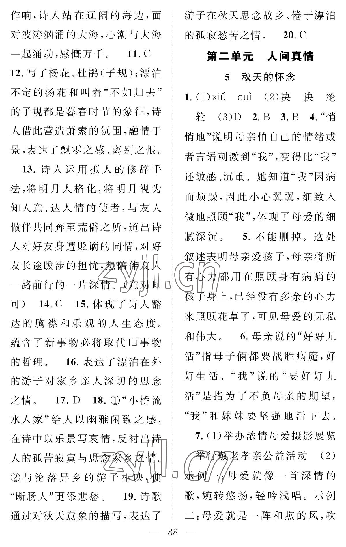 2022年智慧課堂創新作業七年級語文上冊人教版 參考答案第4頁