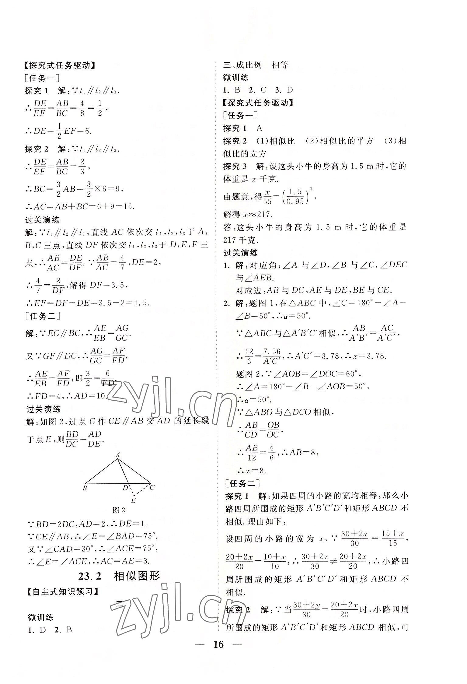 2022年知行課堂九年級數學上冊華師大版 參考答案第16頁