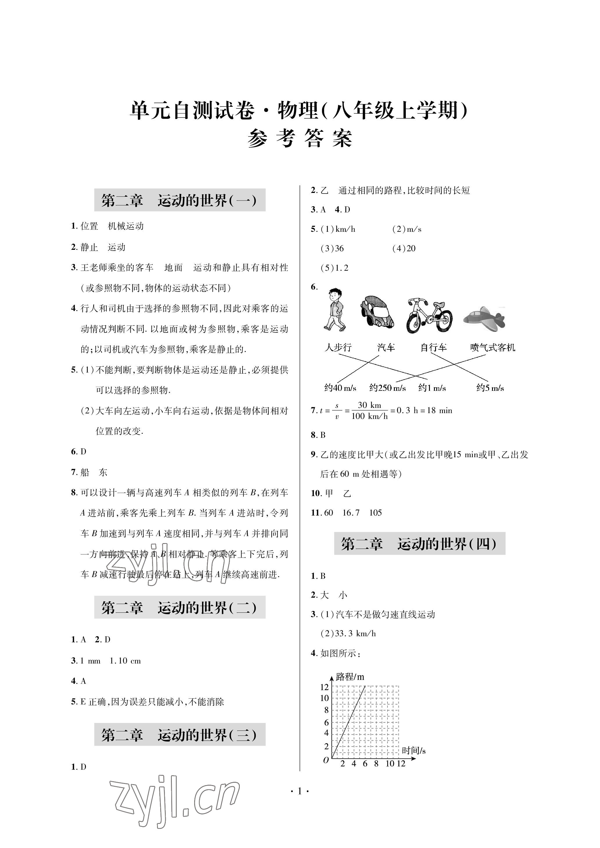 2022年單元自測(cè)試卷青島出版社八年級(jí)物理上冊(cè)滬科版 參考答案第1頁(yè)