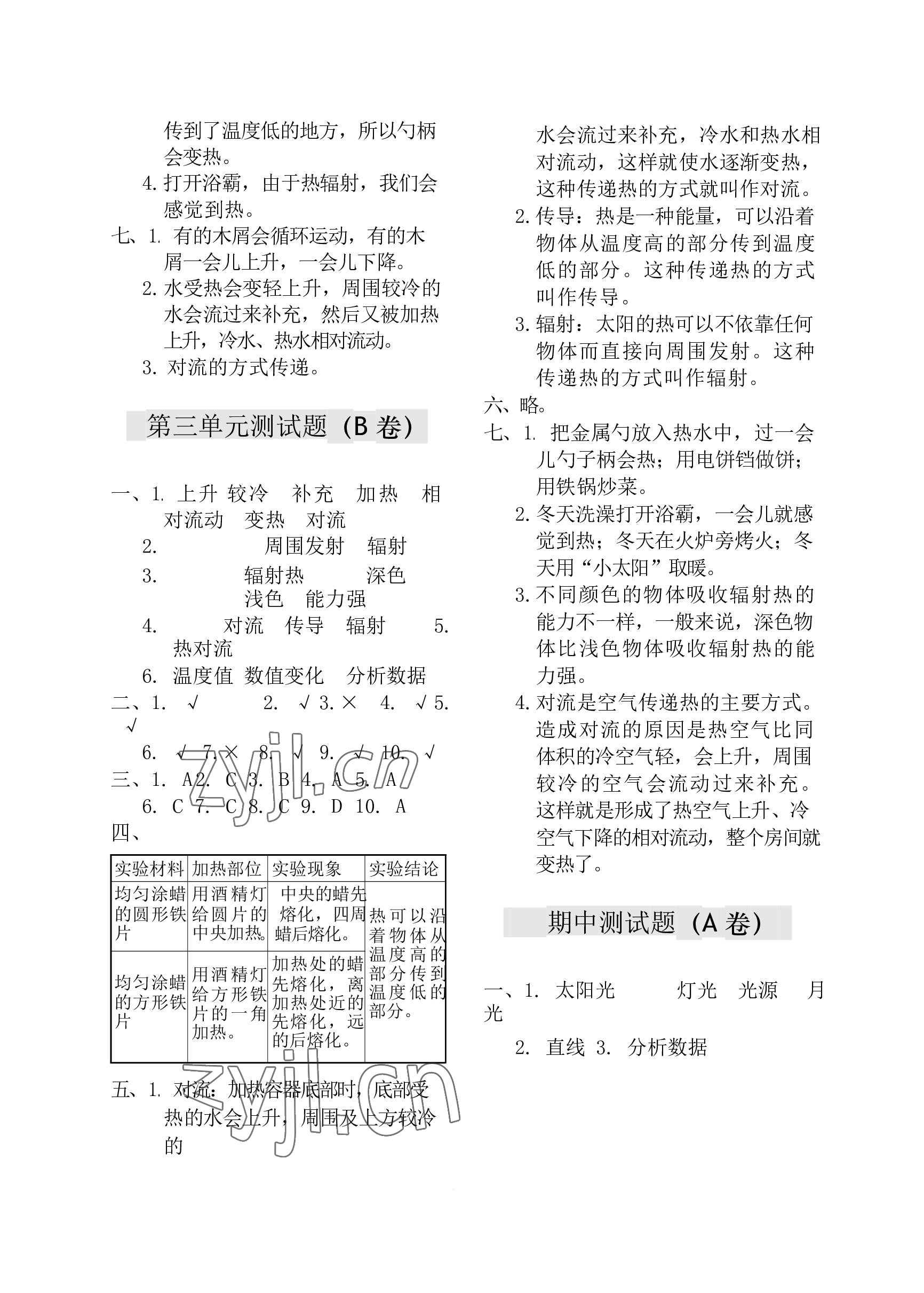 2022年單元自測試卷青島出版社五年級科學(xué)上冊青島版 參考答案第4頁