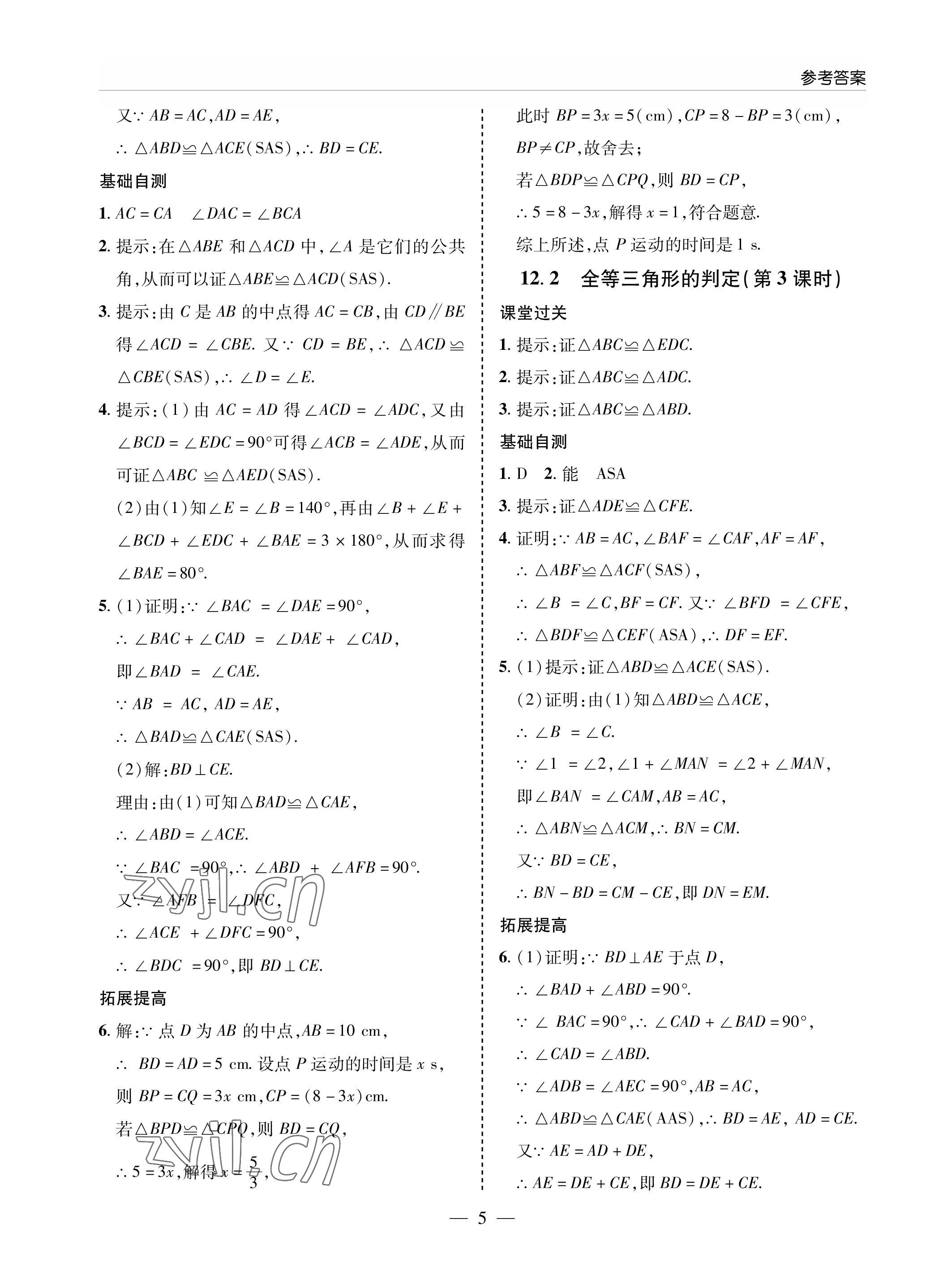 2022年新课堂同步学习与探究八年级数学上册人教版金乡专版 参考答案第5页