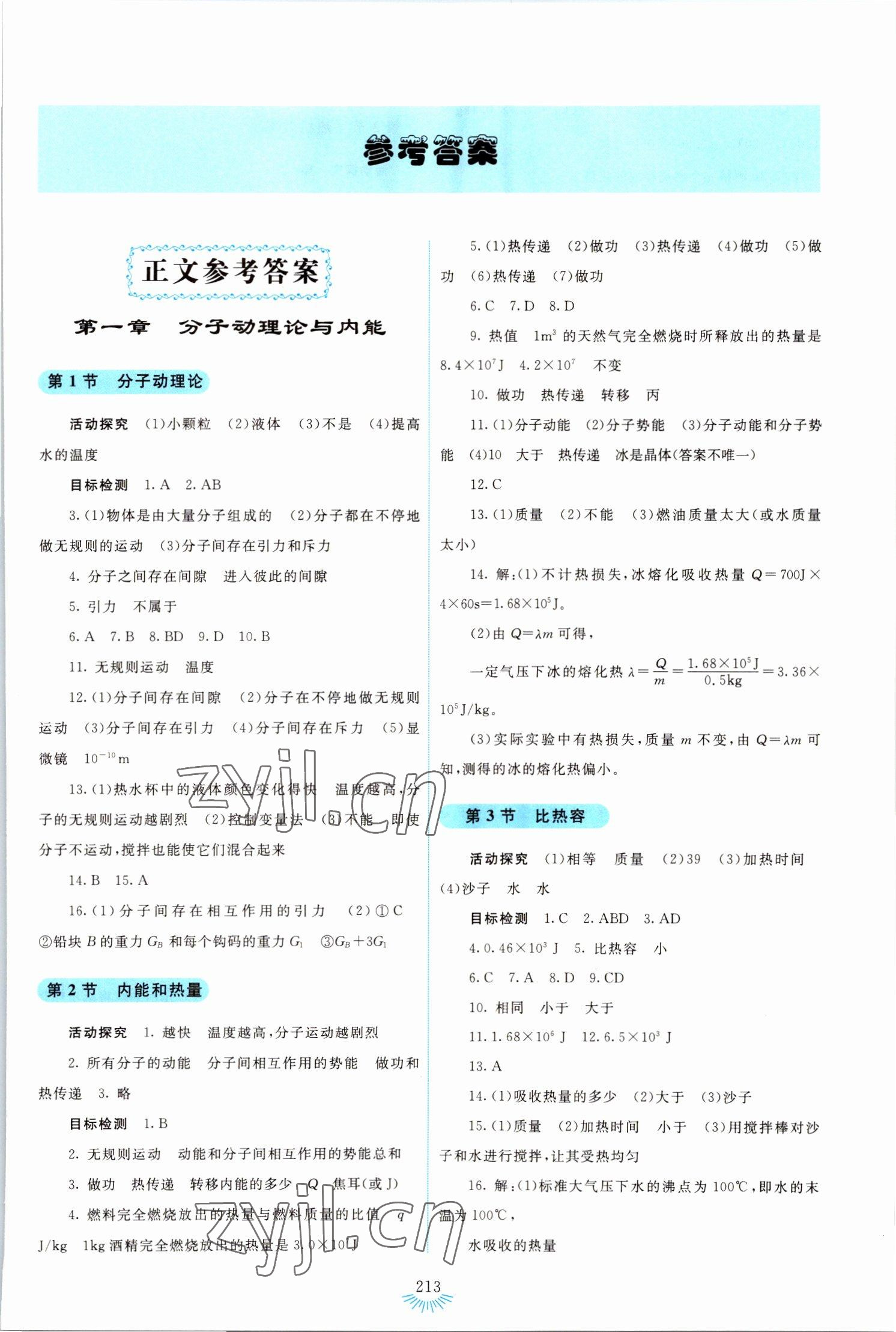 2022年學(xué)生活動手冊九年級物理上冊人教版 第1頁