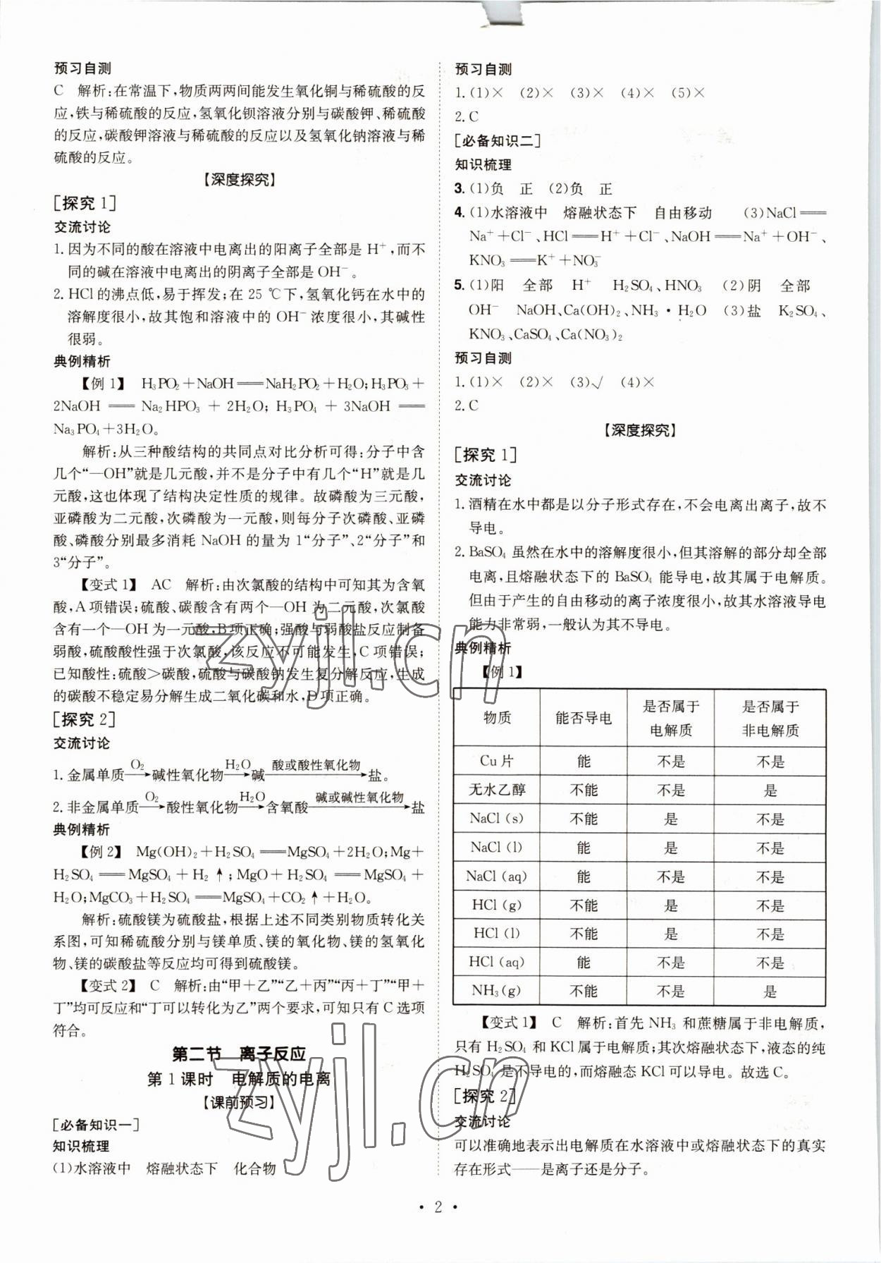 2022年高中同步导练高一化学必修1人教版 参考答案第2页