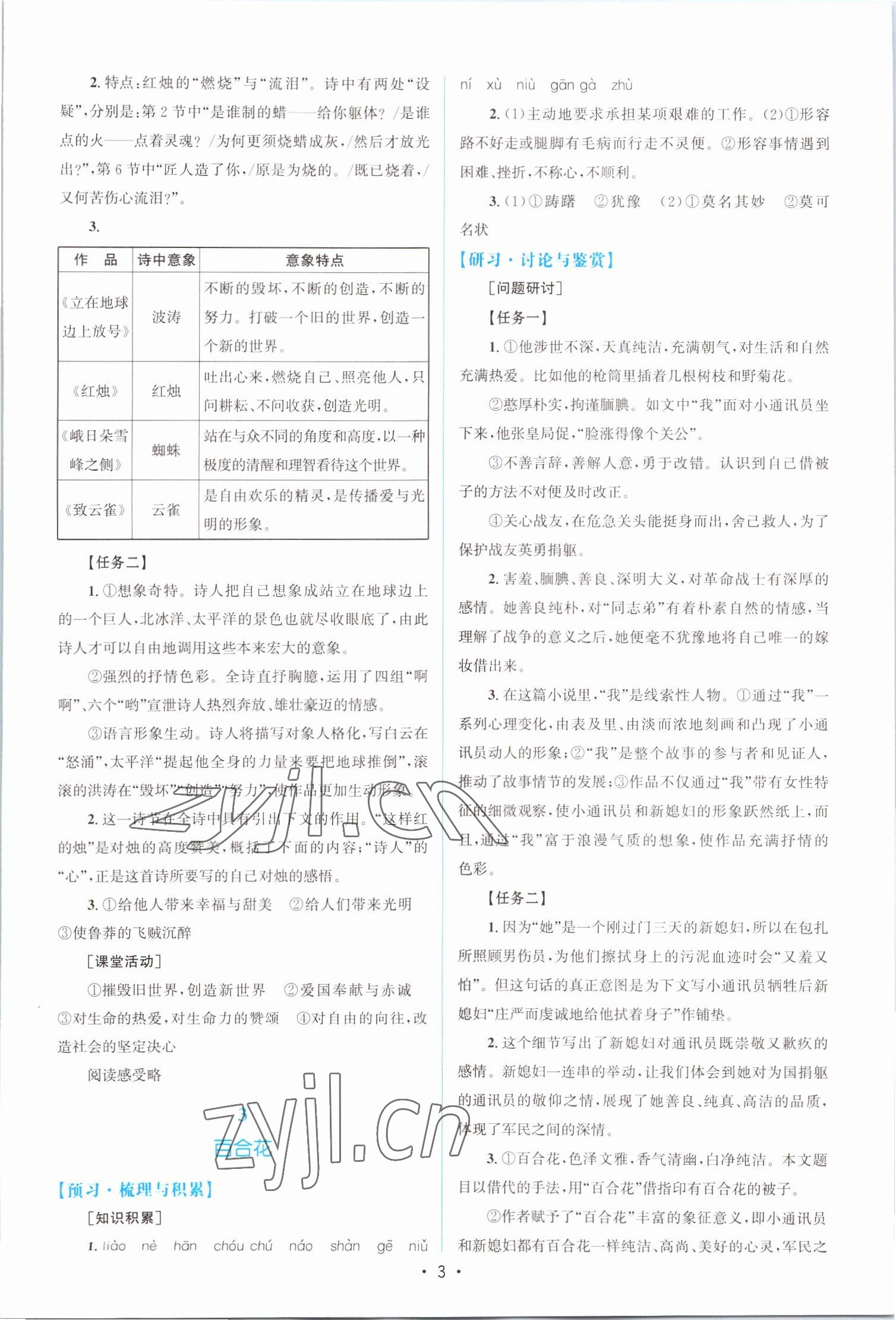 2022年高中同步測控優(yōu)化設計語文必修上冊人教版福建專版 參考答案第2頁