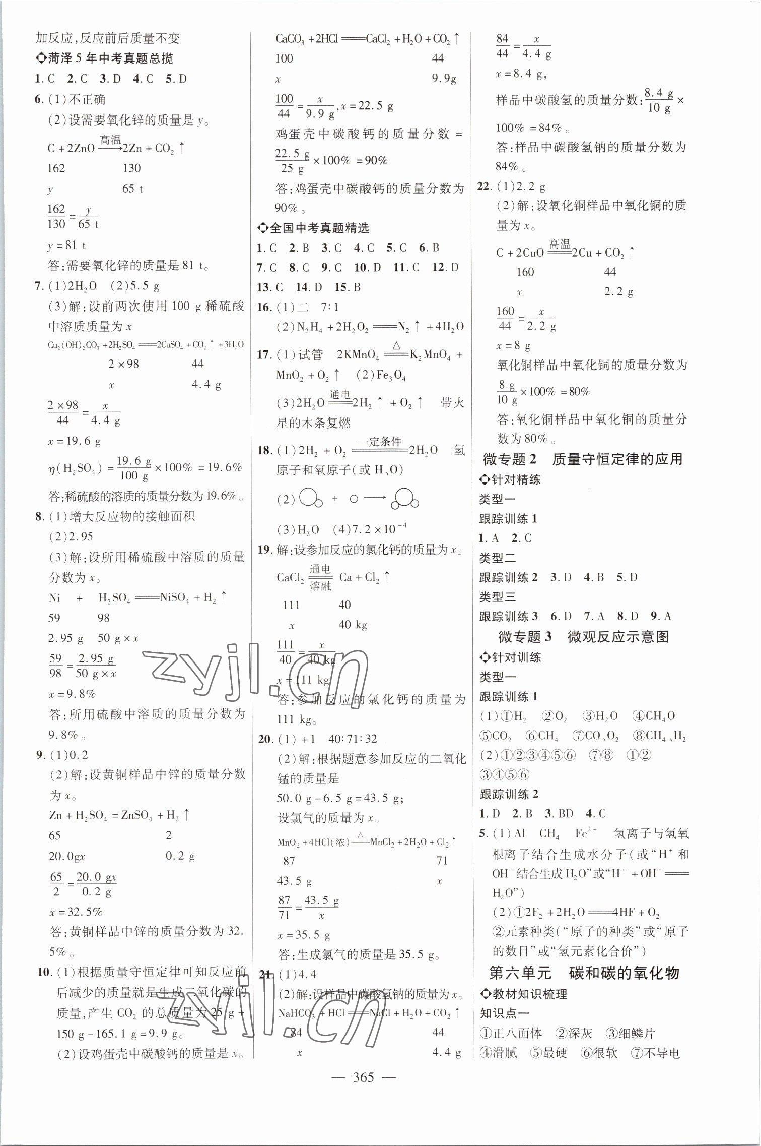 2023年全程導航初中總復習化學全人教版菏澤專版 參考答案第4頁