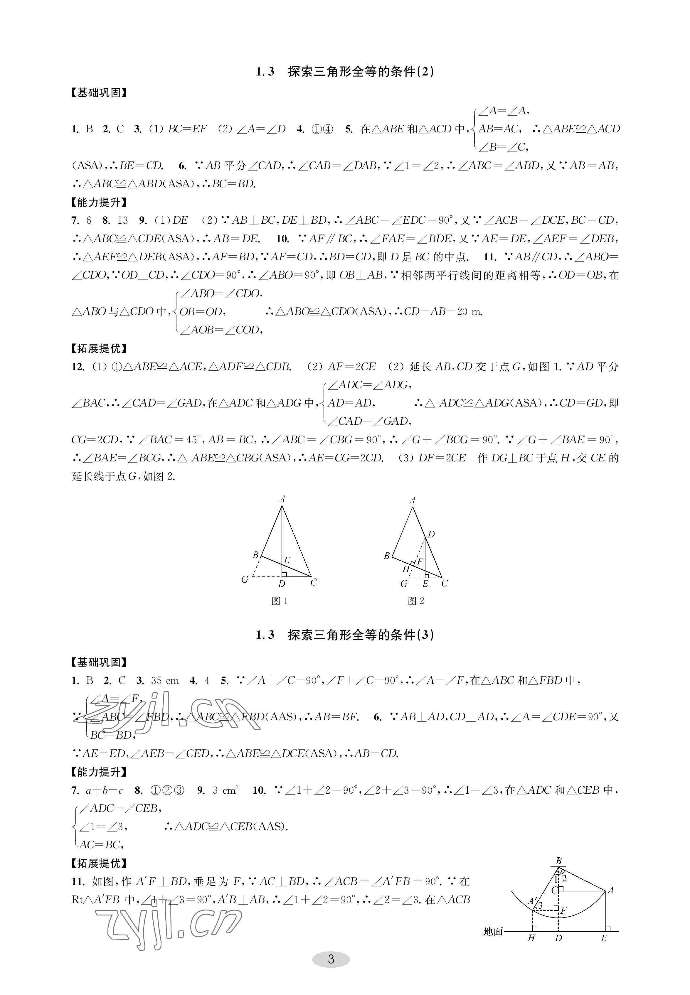 2022年關鍵能力進階八年級數學上冊蘇科版 參考答案第3頁