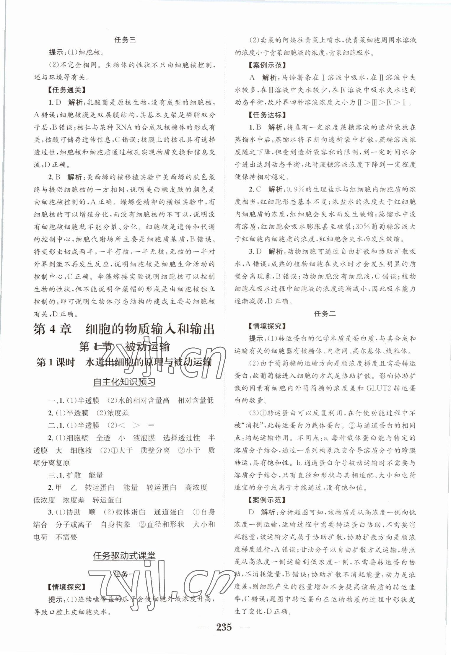 2022年長江作業(yè)本同步練習冊高中生物必修1人教版 參考答案第13頁