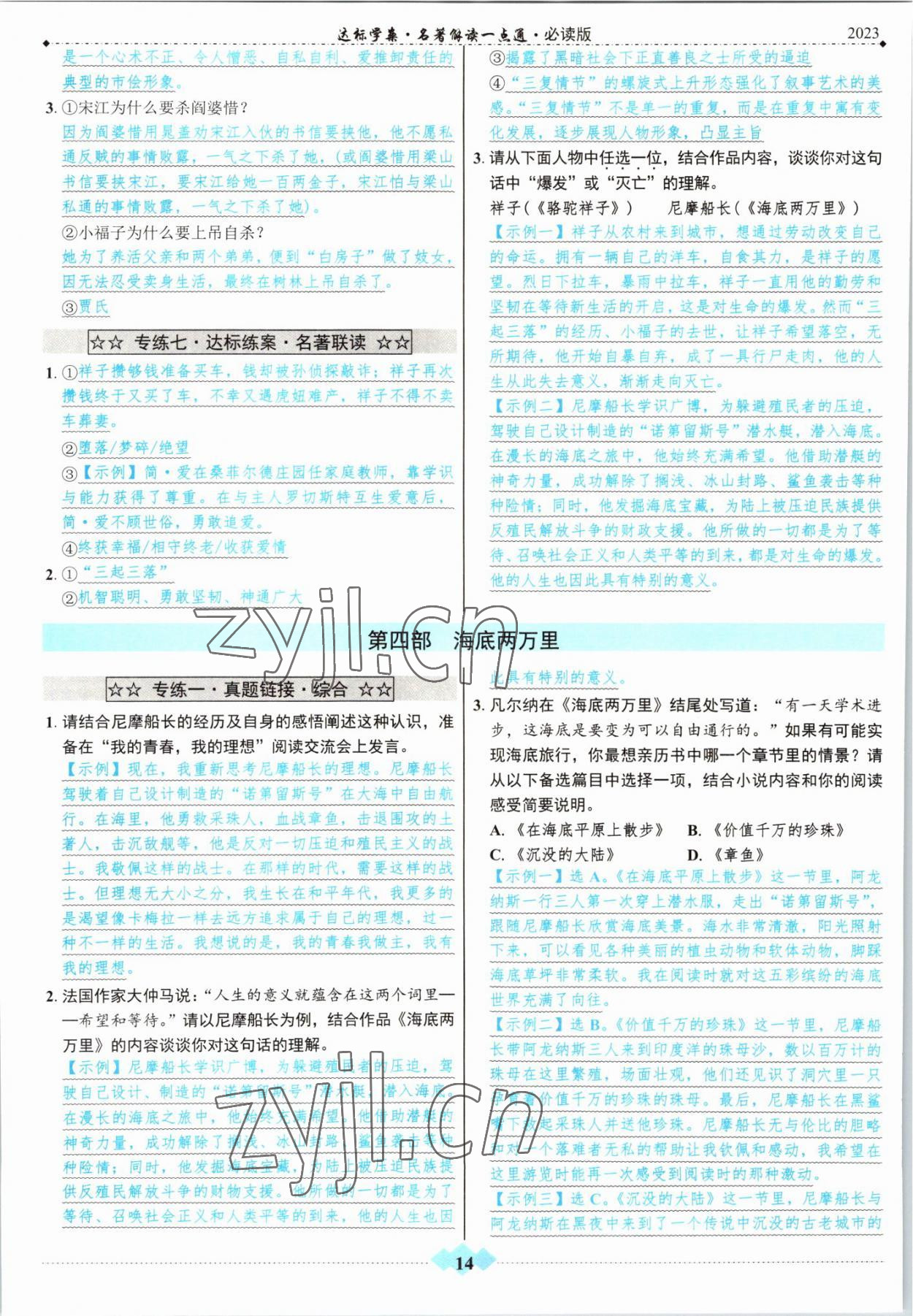 2022年達(dá)標(biāo)學(xué)案名著解讀一點(diǎn)通中考語(yǔ)文 參考答案第13頁(yè)