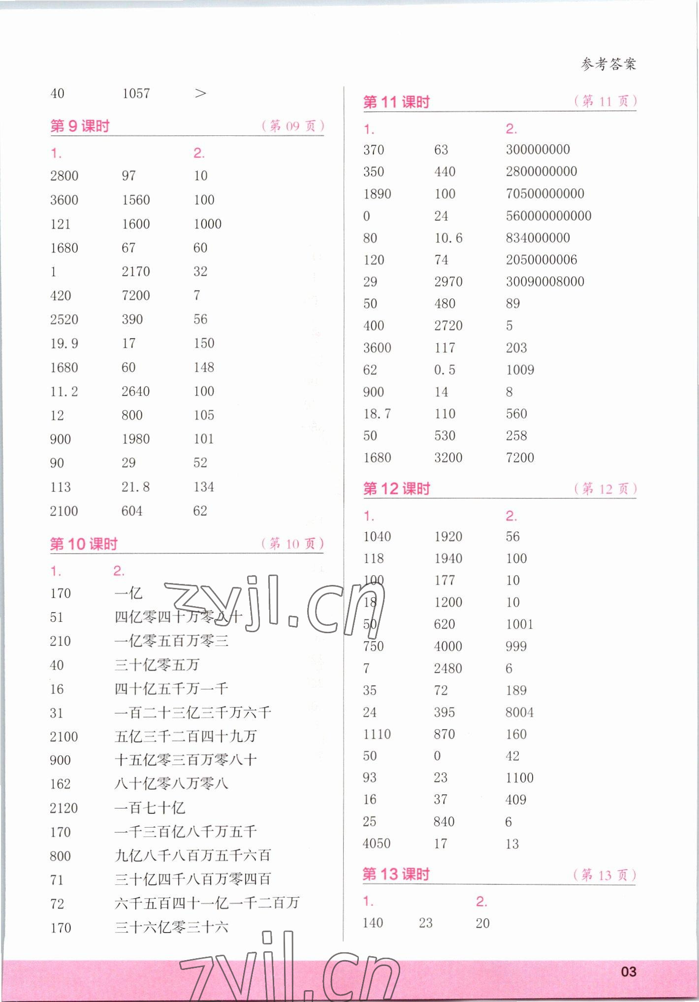 2022年口算小状元口算速算天天练四年级数学上册人教版 第3页