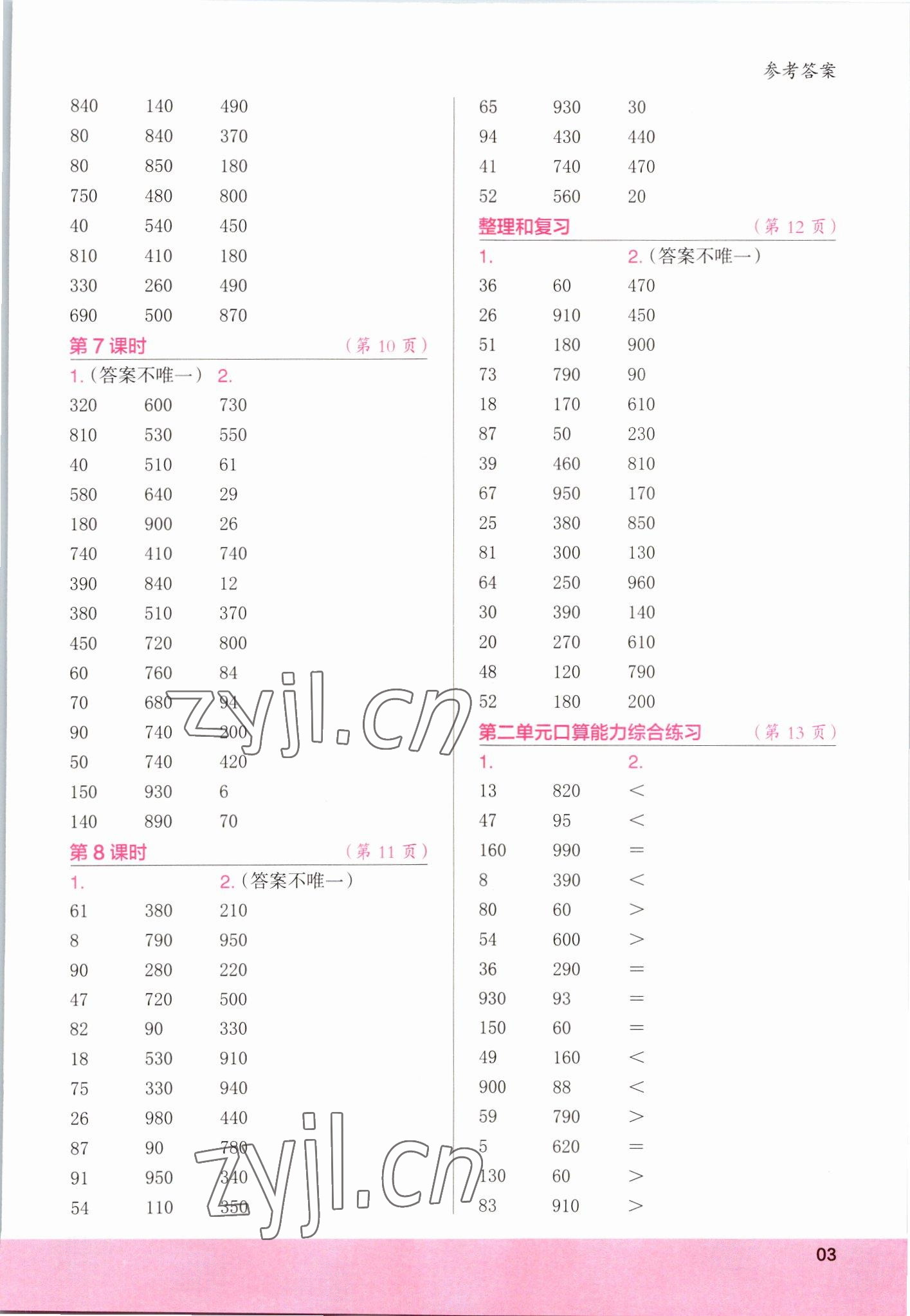 2022年口算小状元口算速算天天练三年级数学上册 第3页