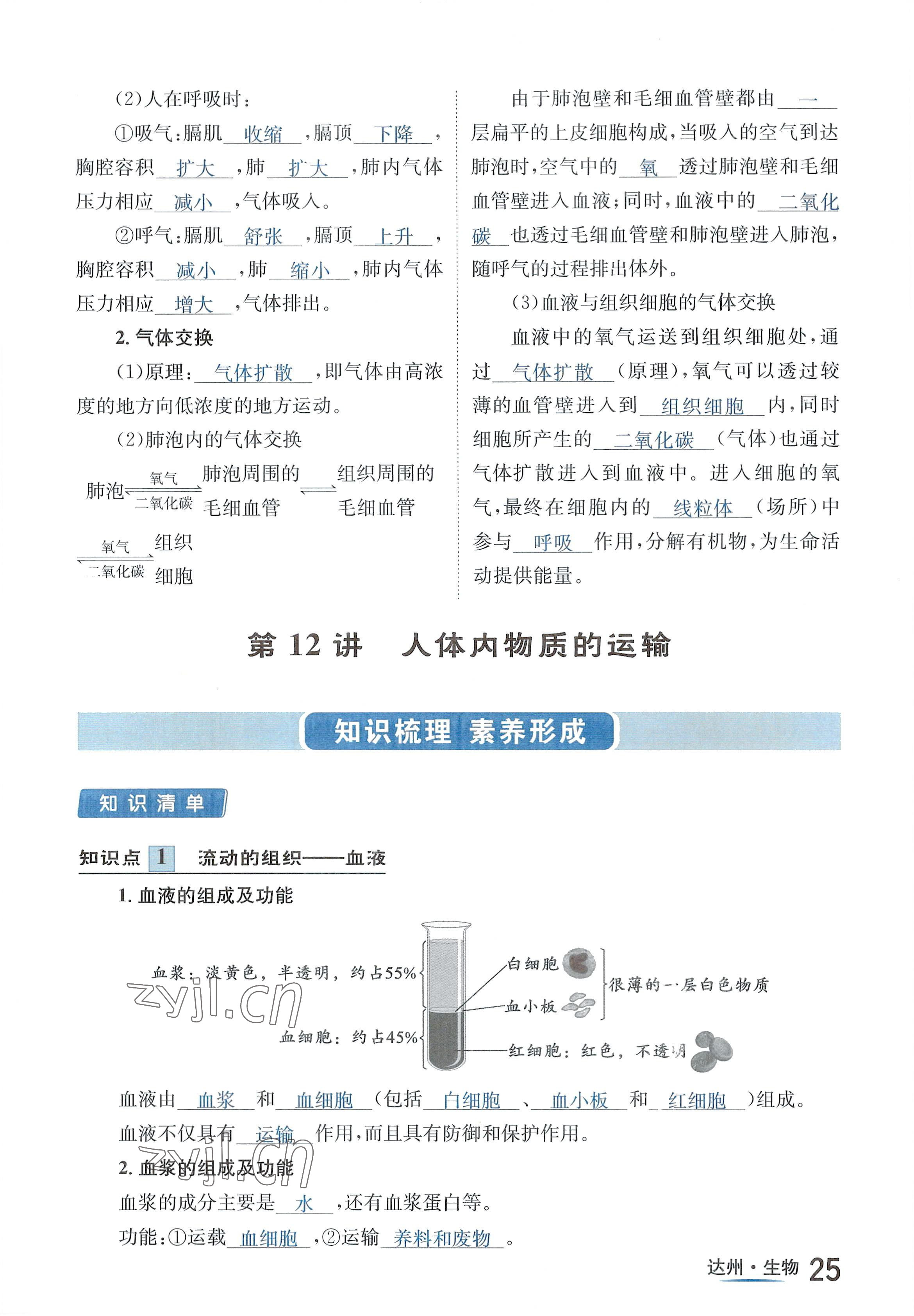 2022年國華考試中考總動員生物達州專版 參考答案第53頁