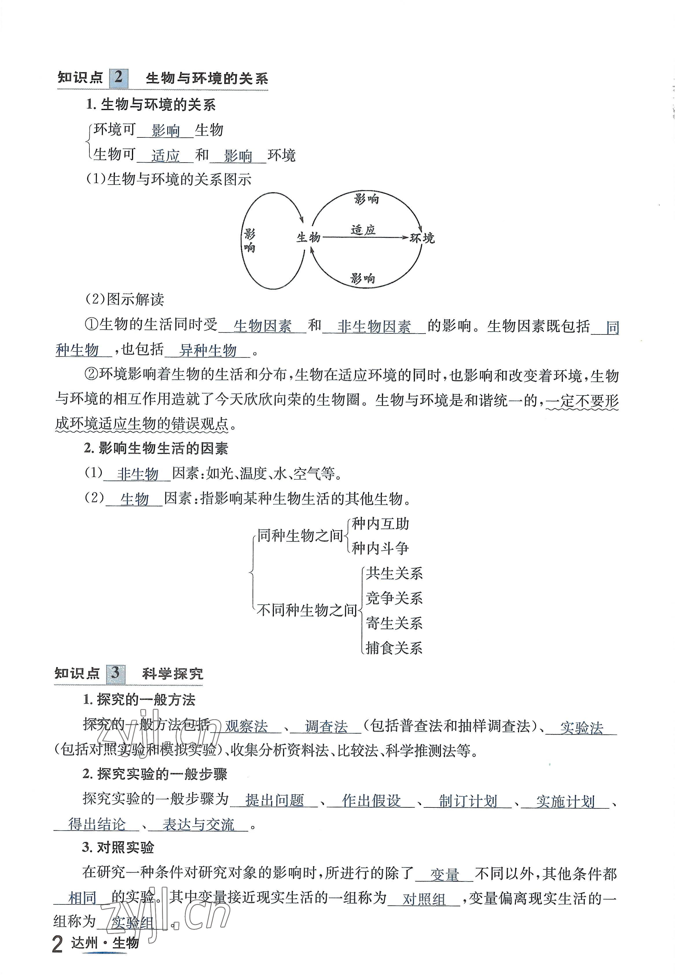 2022年國華考試中考總動員生物達州專版 參考答案第7頁