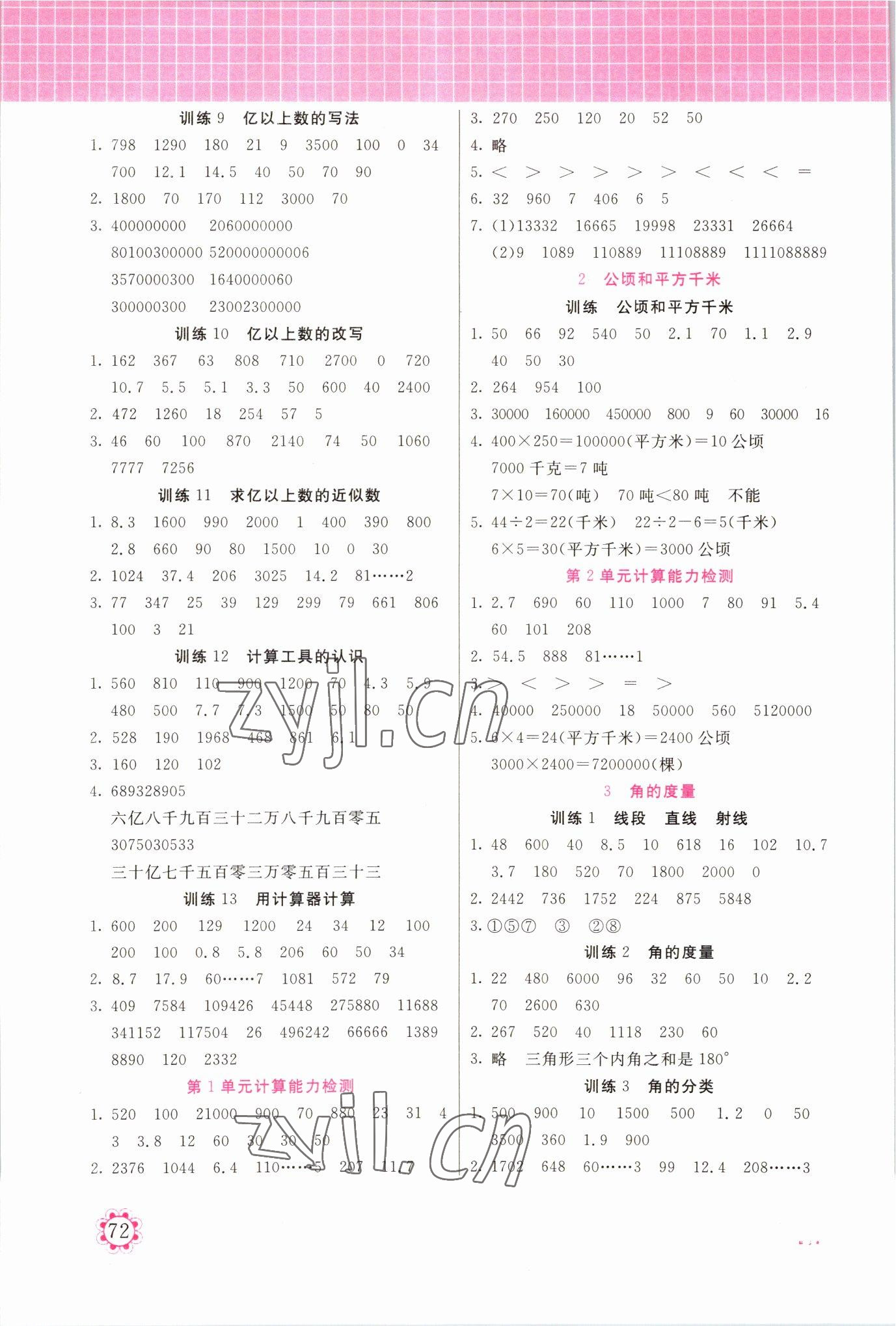 2022年培優口算題卡天津科學出版社四年級數學上冊人教版 第2頁