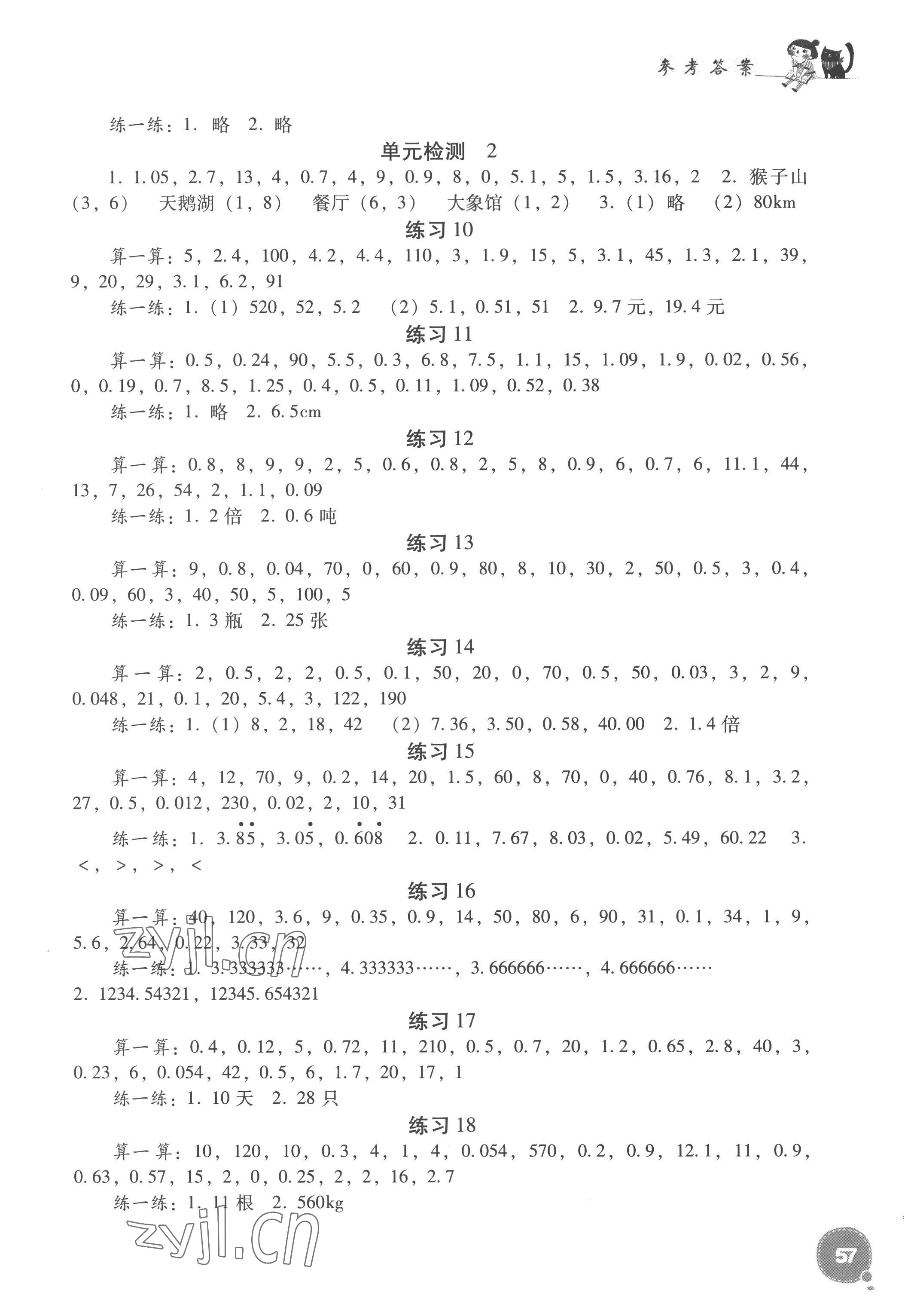 2022年小學(xué)數(shù)學(xué)口算心算速算五年級(jí)上冊(cè)人教版 參考答案第2頁(yè)