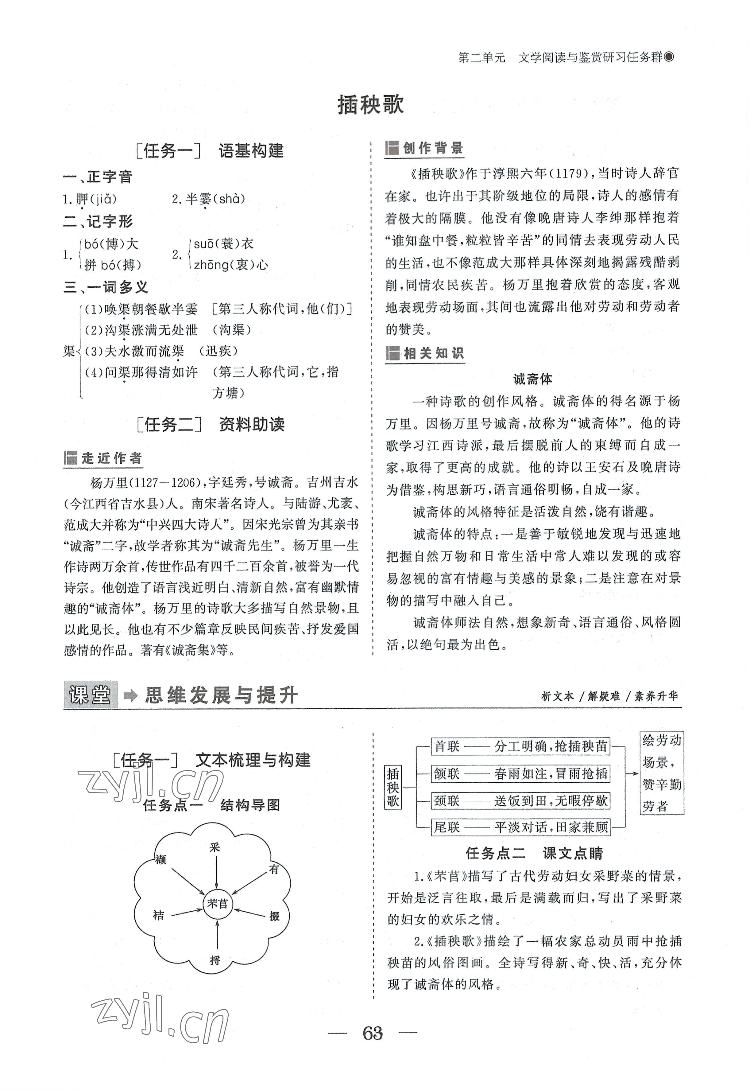 2022年高中導(dǎo)學(xué)測控優(yōu)化設(shè)計方案語文必修上冊人教版 參考答案第63頁