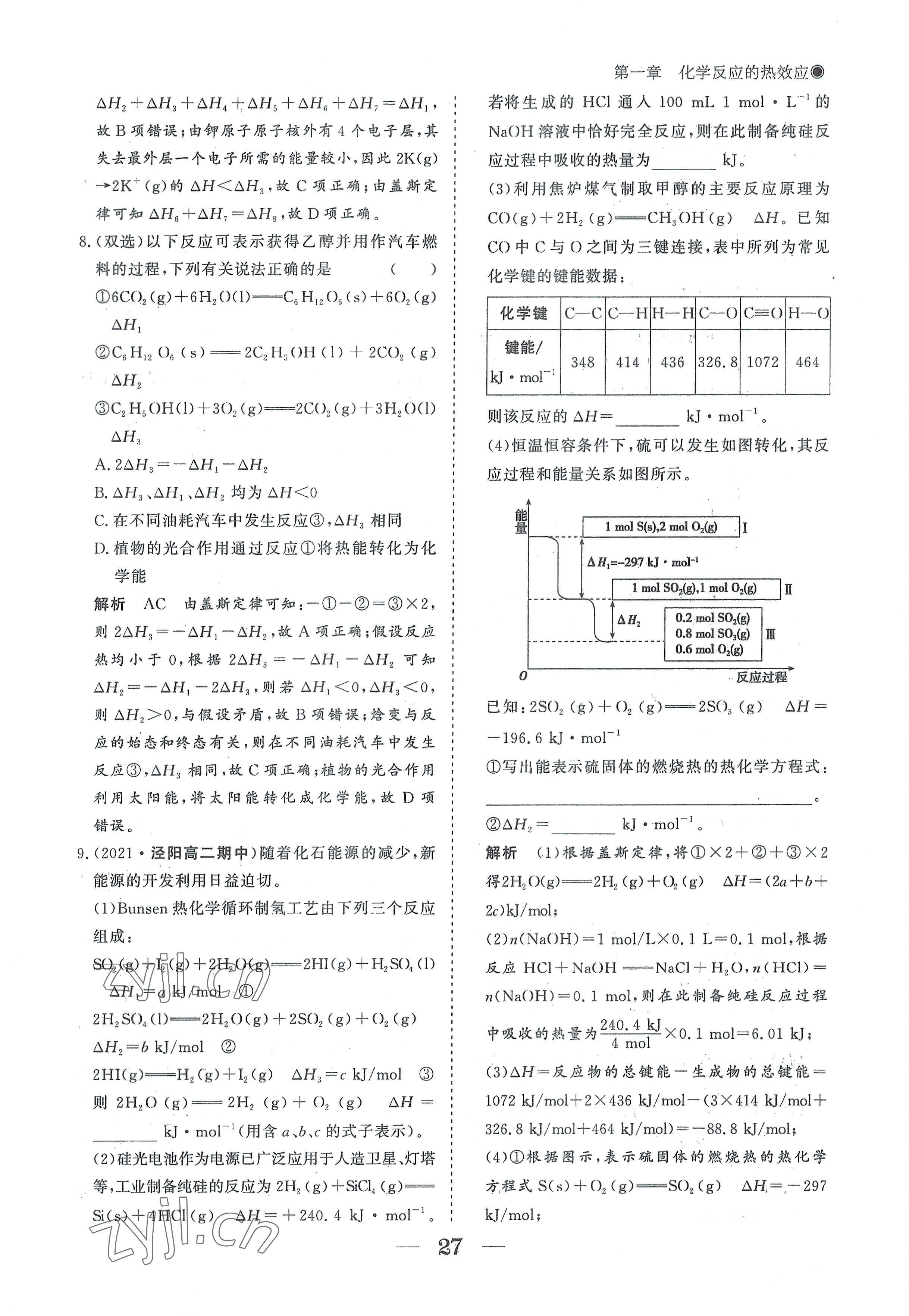 2022年高中導(dǎo)學(xué)測控優(yōu)化設(shè)計(jì)方案高中化學(xué)選擇性必修1人教版 參考答案第27頁