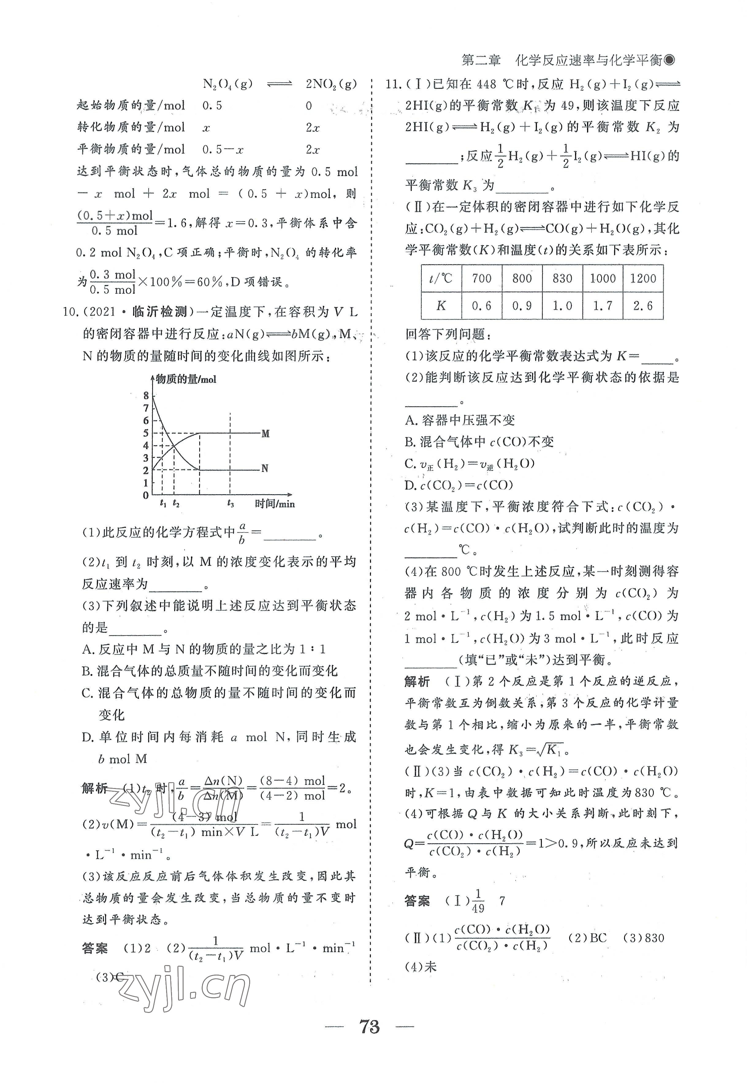 2022年高中導(dǎo)學(xué)測(cè)控優(yōu)化設(shè)計(jì)方案高中化學(xué)選擇性必修1人教版 參考答案第73頁(yè)