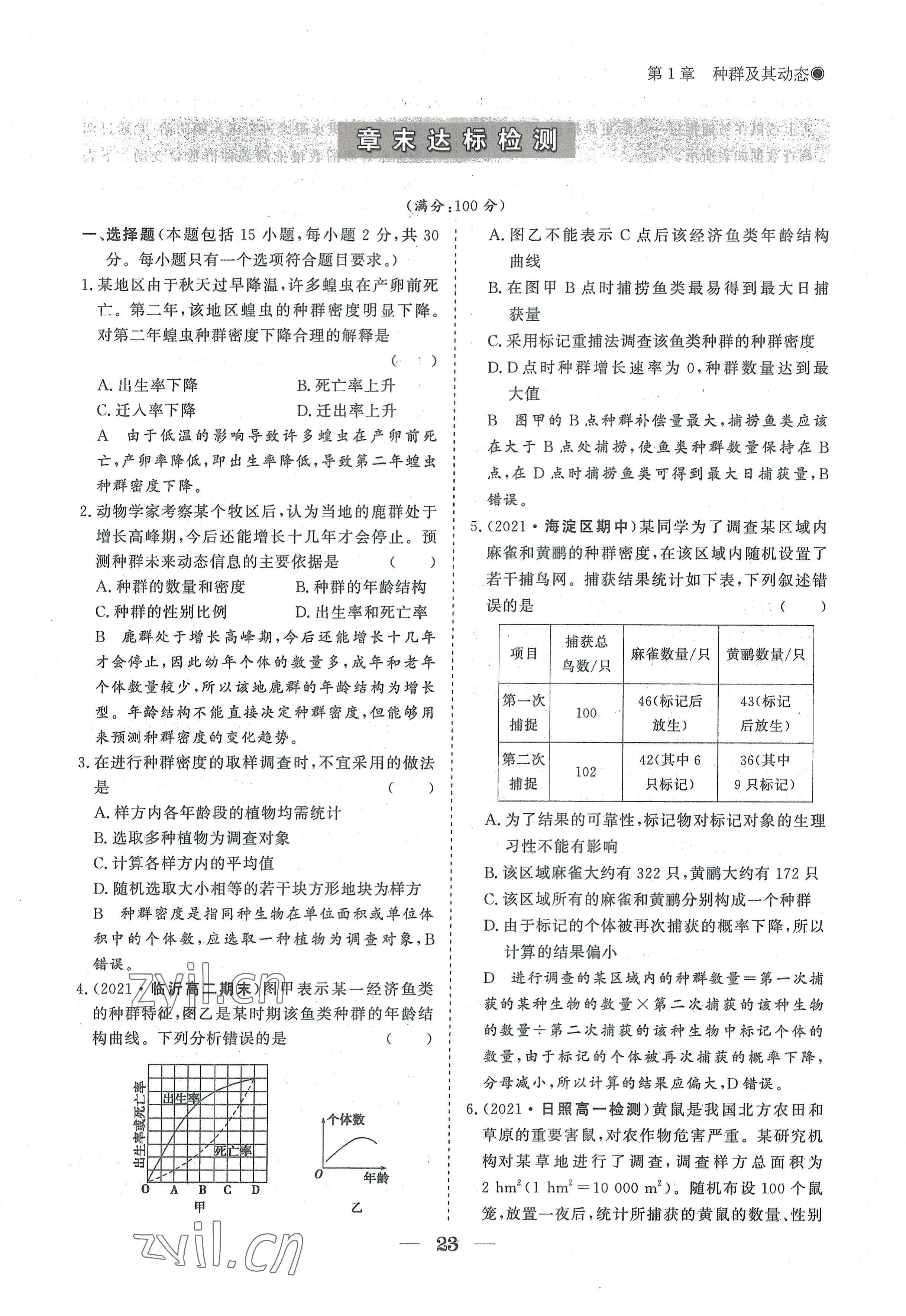 2022年高中導(dǎo)學(xué)測(cè)控優(yōu)化設(shè)計(jì)方案生物選擇性必修2人教版 參考答案第23頁(yè)