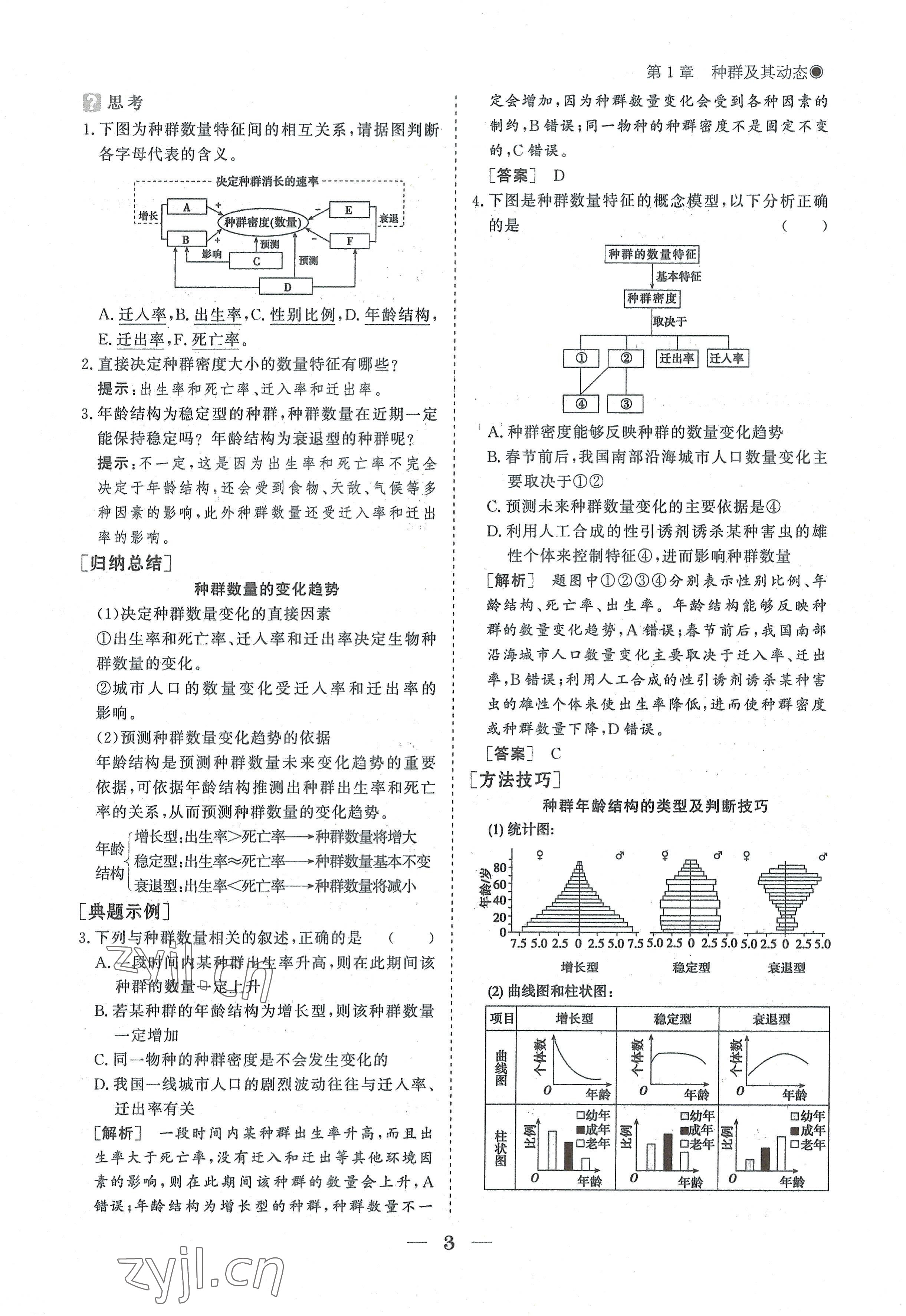 2022年高中導(dǎo)學(xué)測(cè)控優(yōu)化設(shè)計(jì)方案生物選擇性必修2人教版 參考答案第3頁(yè)