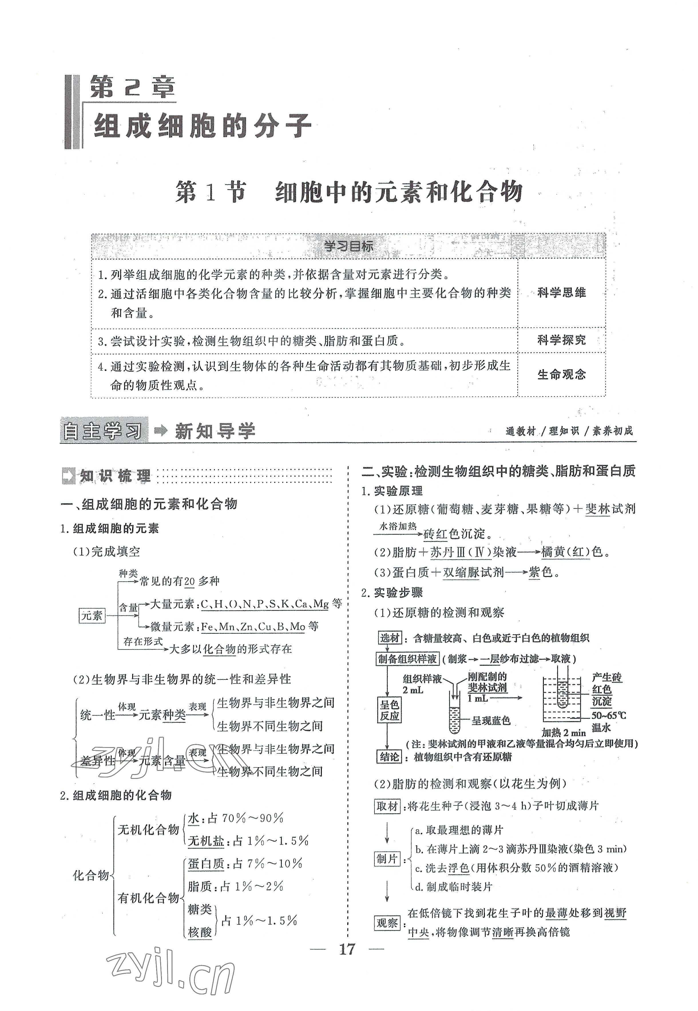 2022年高中導(dǎo)學(xué)測(cè)控優(yōu)化設(shè)計(jì)方案高中生物必修1人教版 參考答案第17頁(yè)