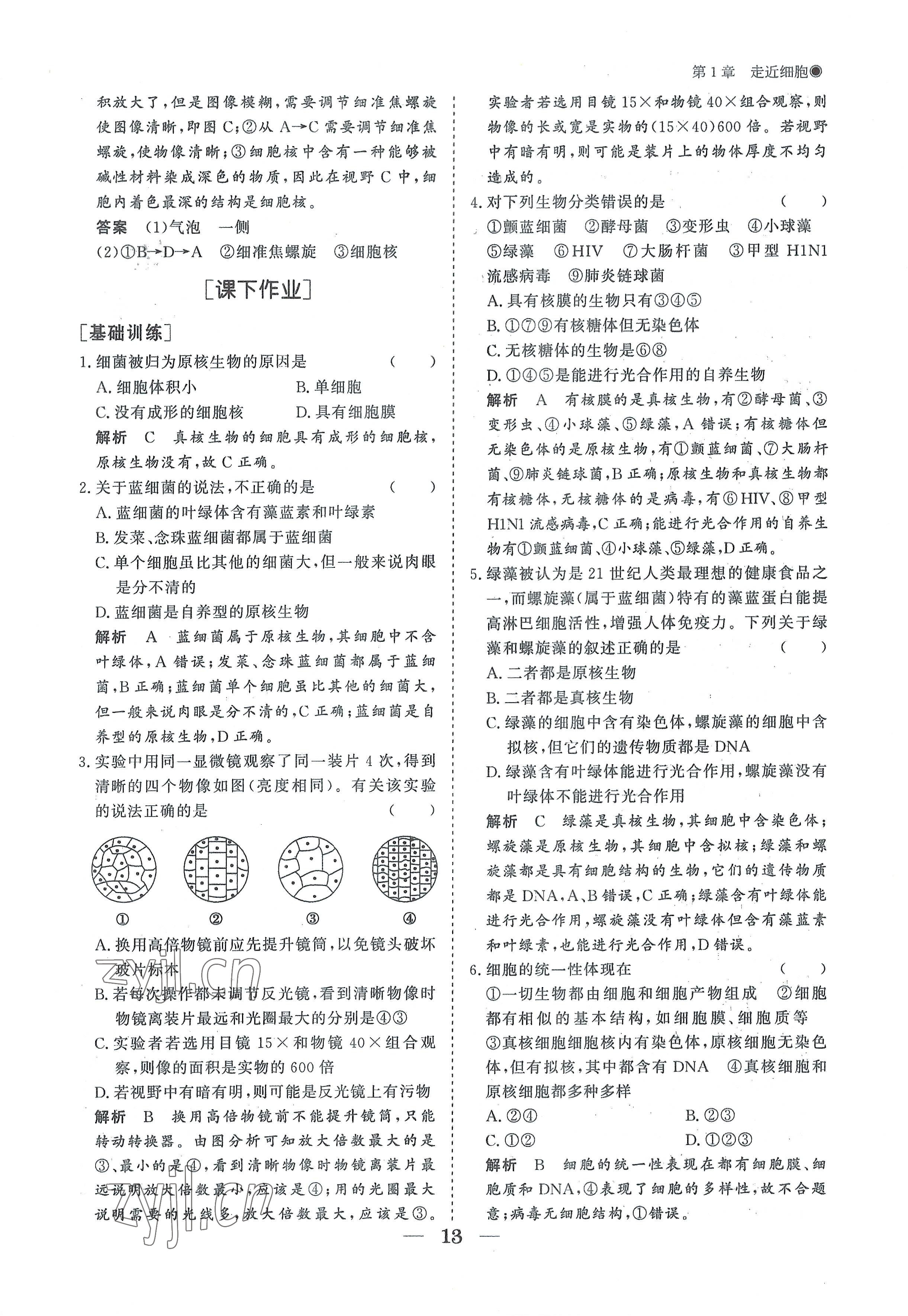 2022年高中導(dǎo)學(xué)測控優(yōu)化設(shè)計方案高中生物必修1人教版 參考答案第13頁