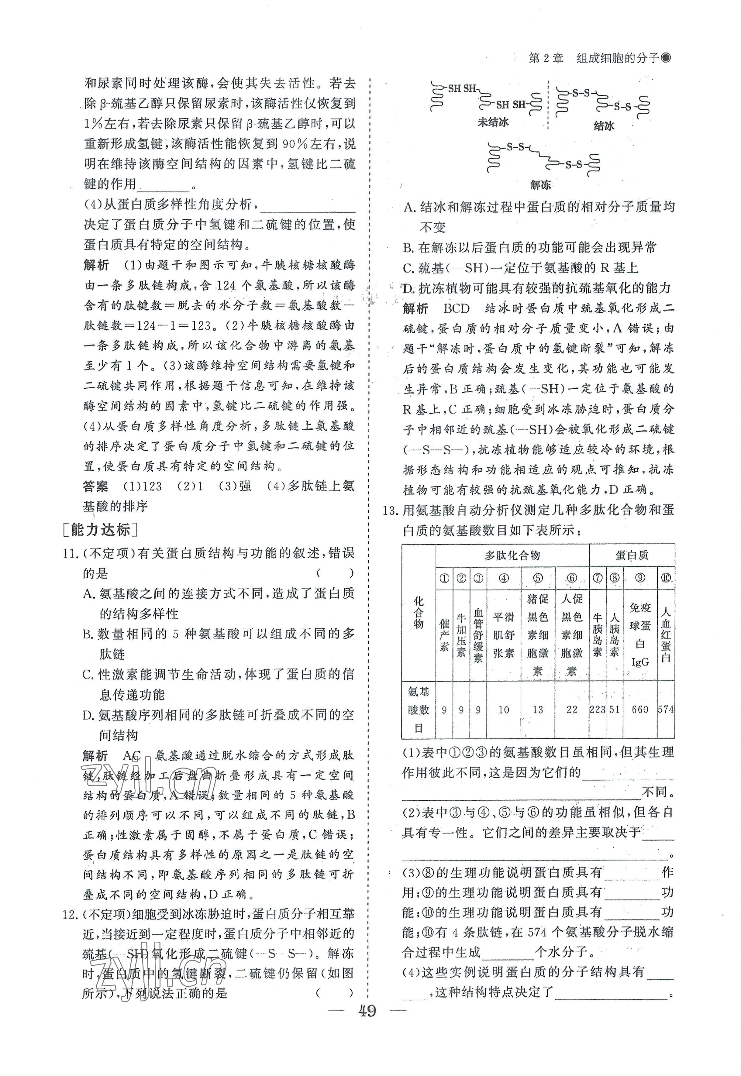 2022年高中導(dǎo)學(xué)測控優(yōu)化設(shè)計(jì)方案高中生物必修1人教版 參考答案第49頁