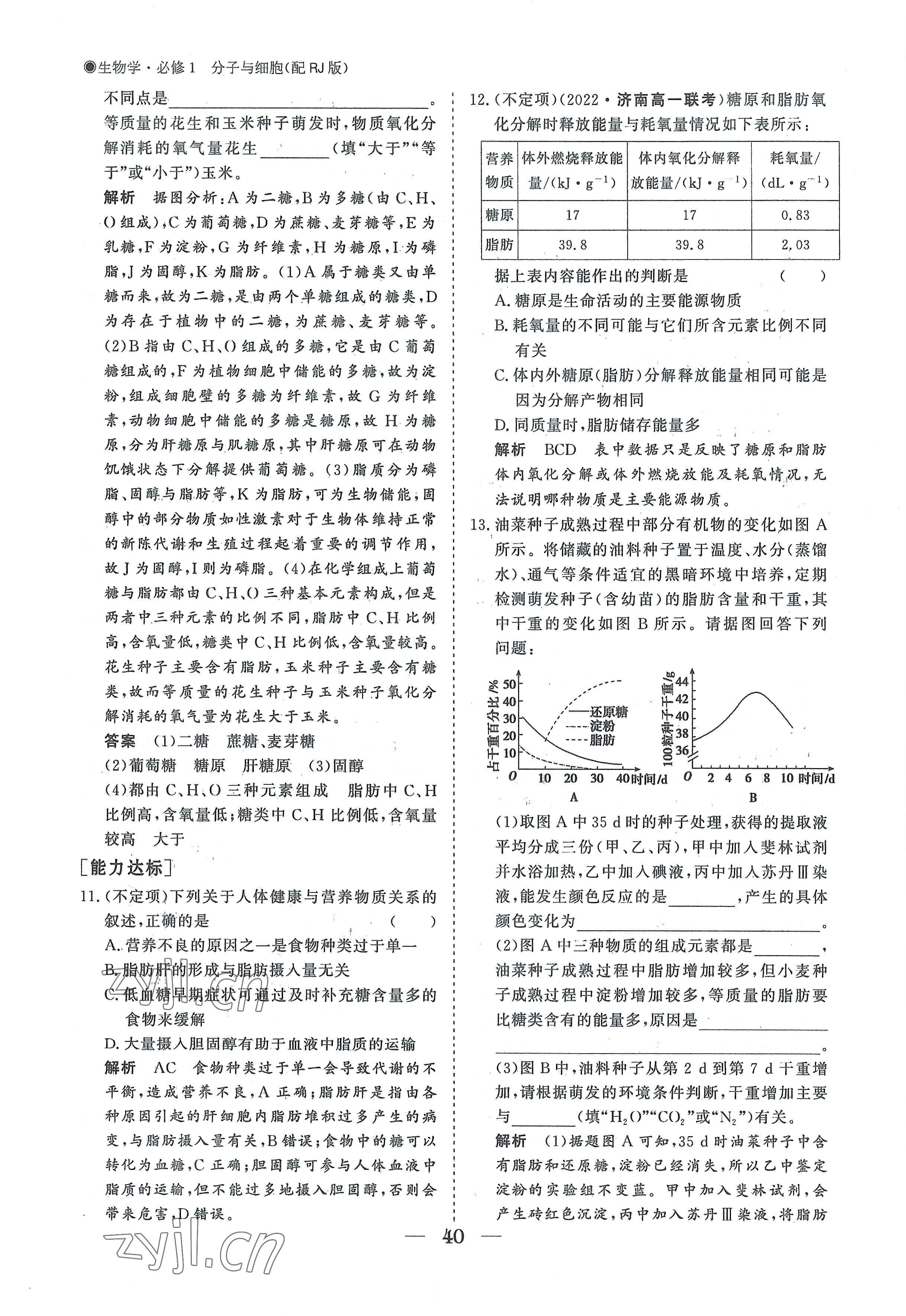 2022年高中導(dǎo)學(xué)測控優(yōu)化設(shè)計方案高中生物必修1人教版 參考答案第40頁