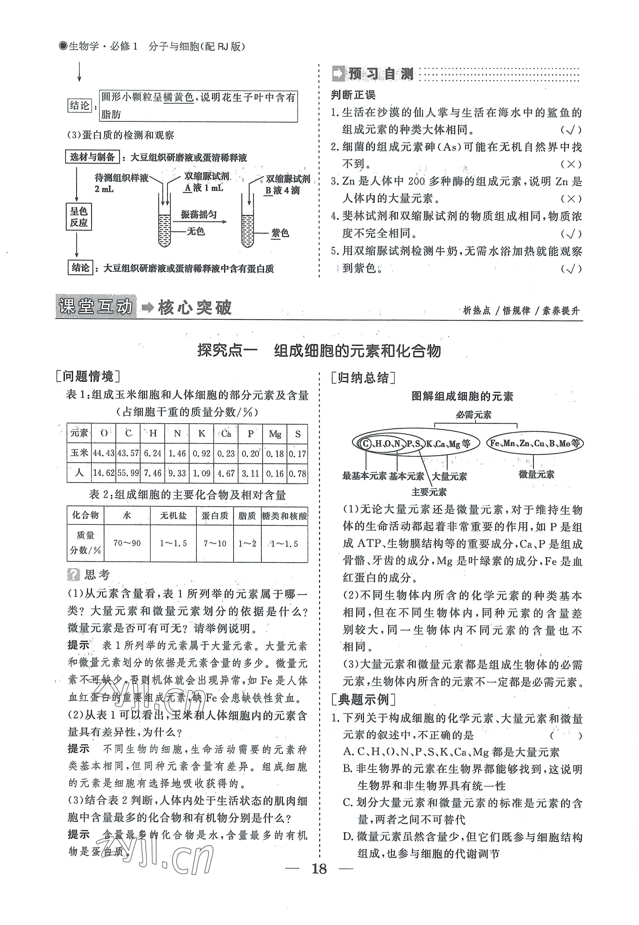 2022年高中導(dǎo)學(xué)測(cè)控優(yōu)化設(shè)計(jì)方案高中生物必修1人教版 參考答案第18頁(yè)