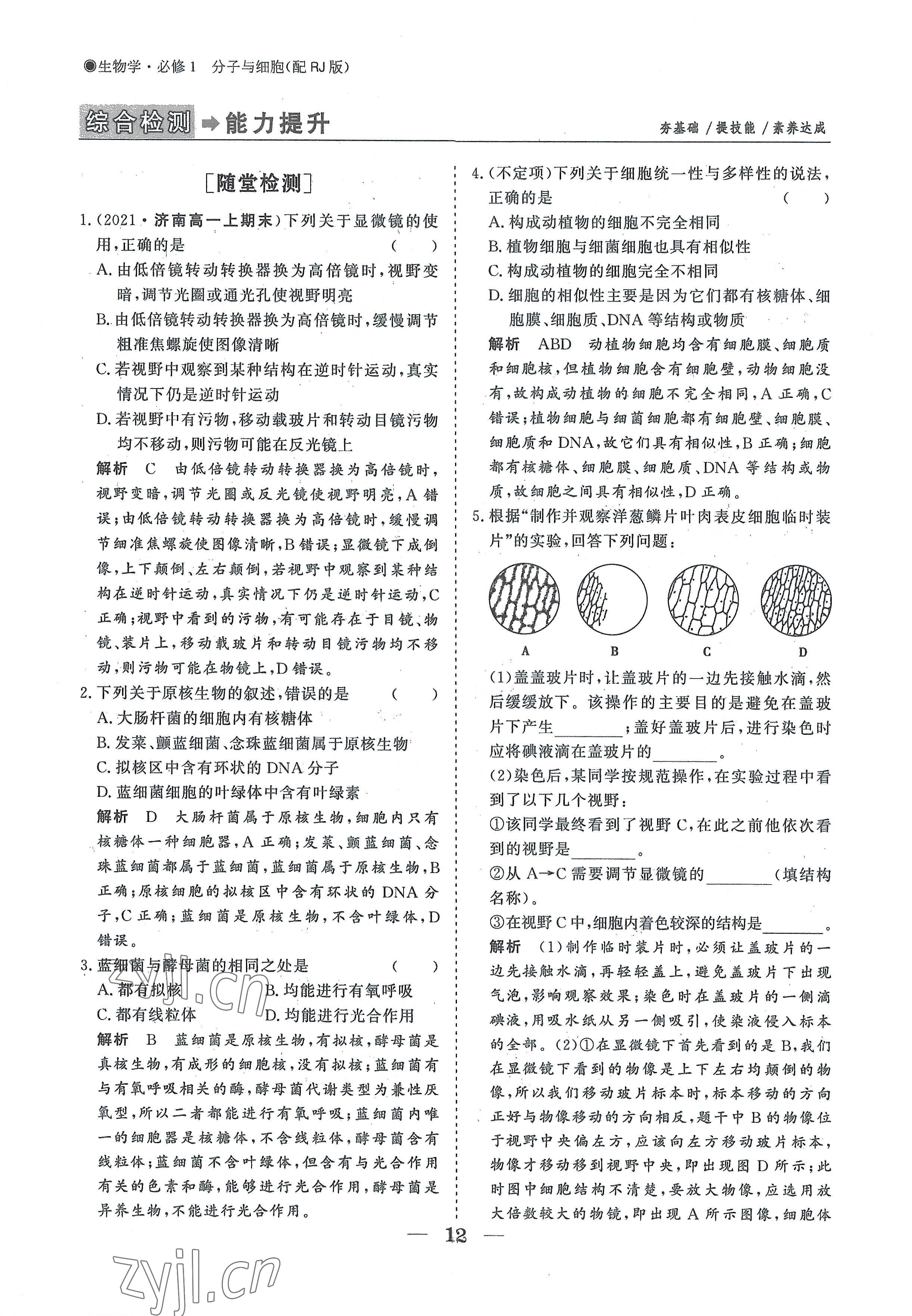 2022年高中導學測控優(yōu)化設計方案高中生物必修1人教版 參考答案第12頁