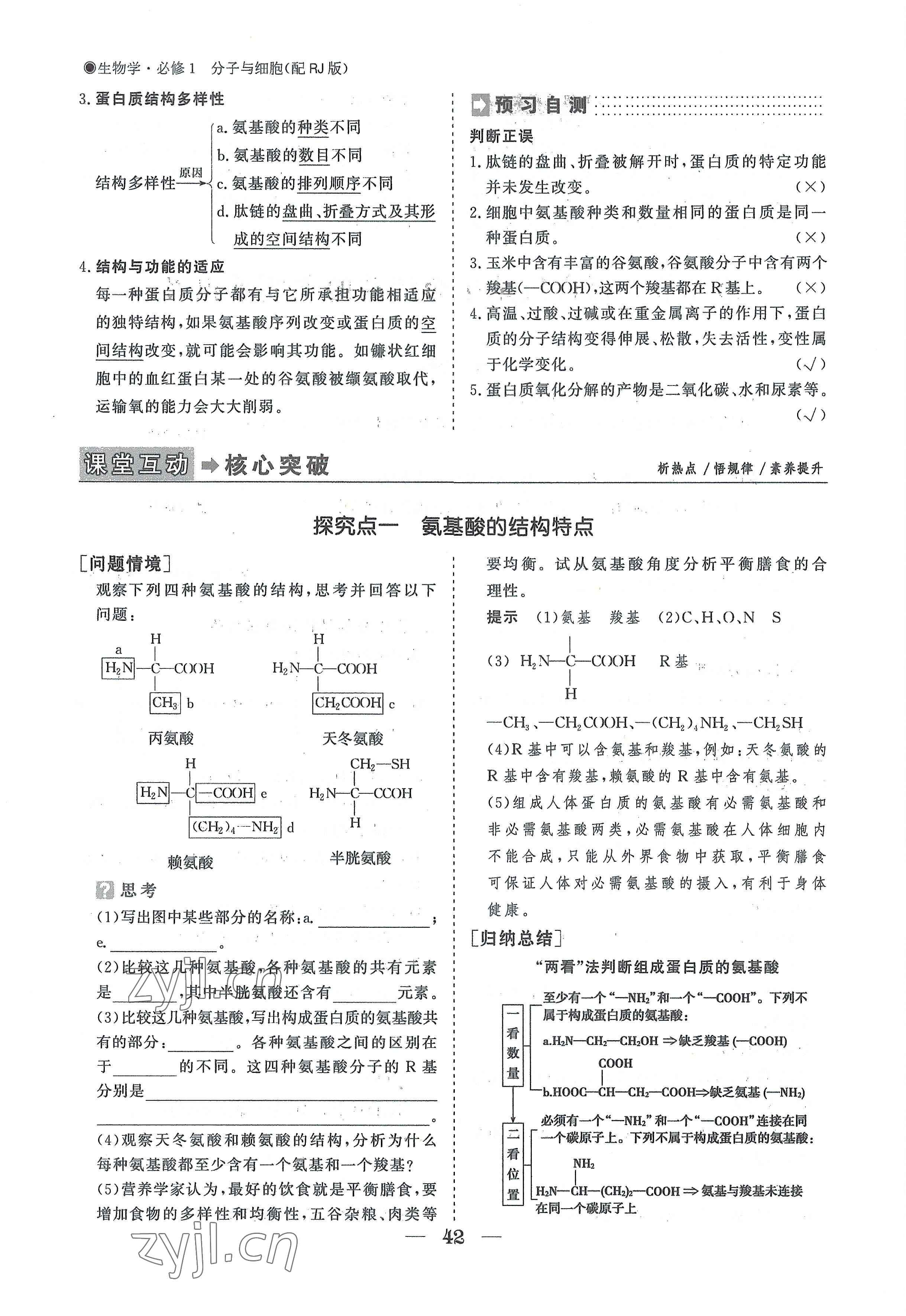 2022年高中導(dǎo)學(xué)測控優(yōu)化設(shè)計方案高中生物必修1人教版 參考答案第42頁