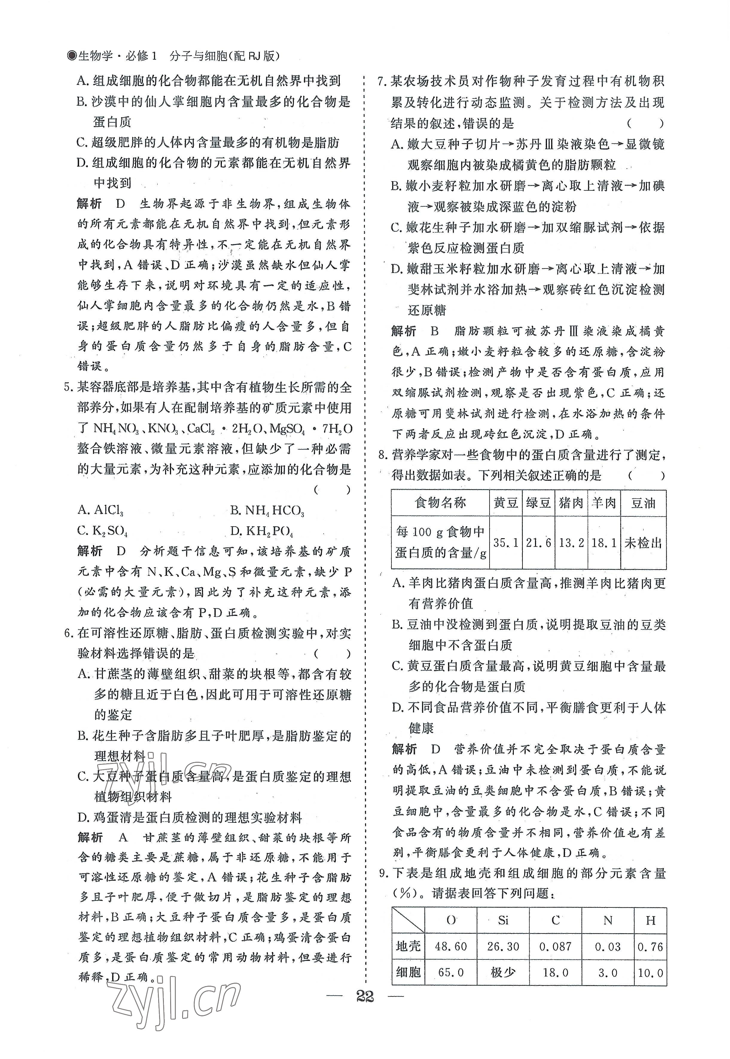 2022年高中導(dǎo)學(xué)測控優(yōu)化設(shè)計方案高中生物必修1人教版 參考答案第22頁