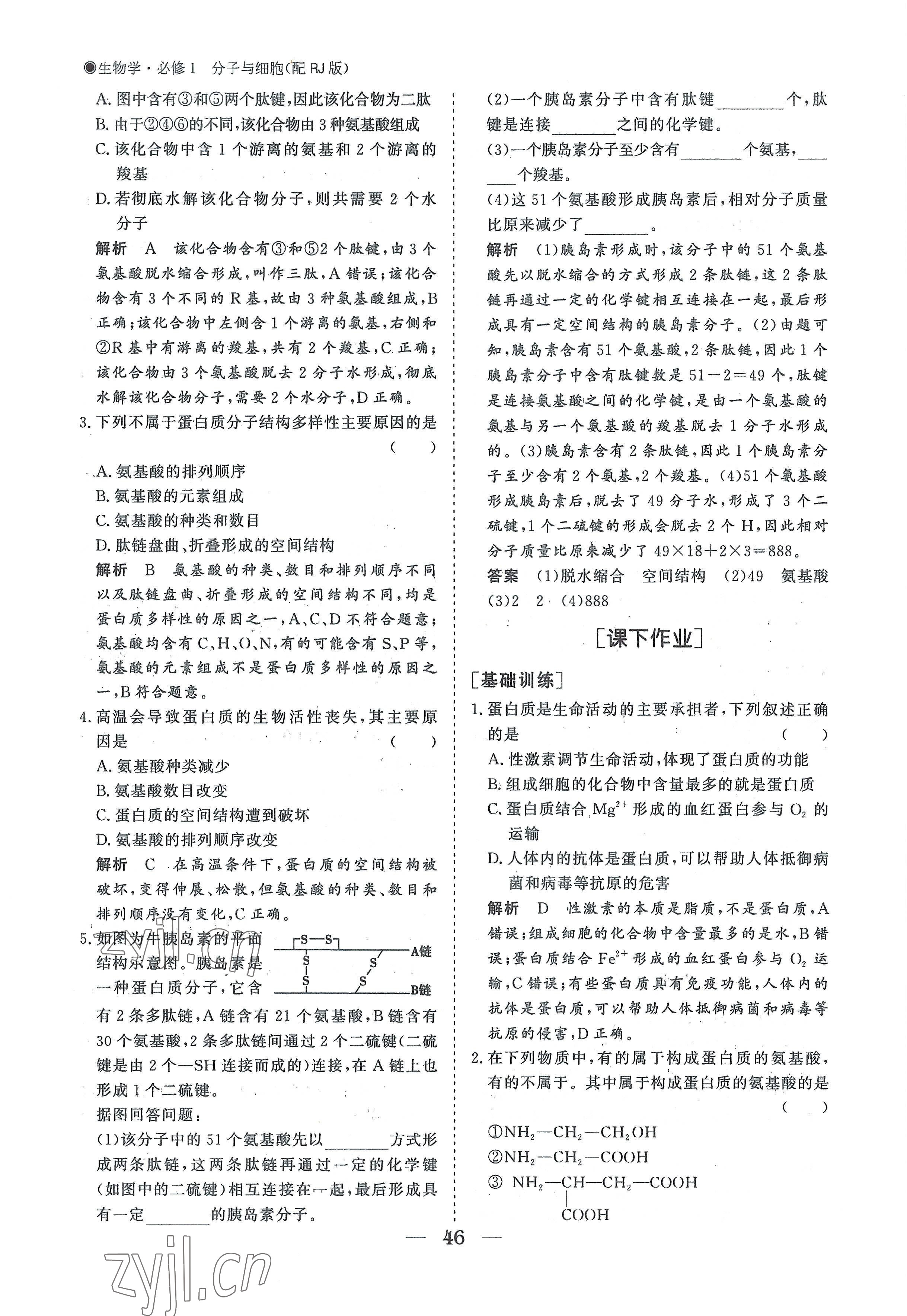 2022年高中導(dǎo)學(xué)測(cè)控優(yōu)化設(shè)計(jì)方案高中生物必修1人教版 參考答案第46頁(yè)