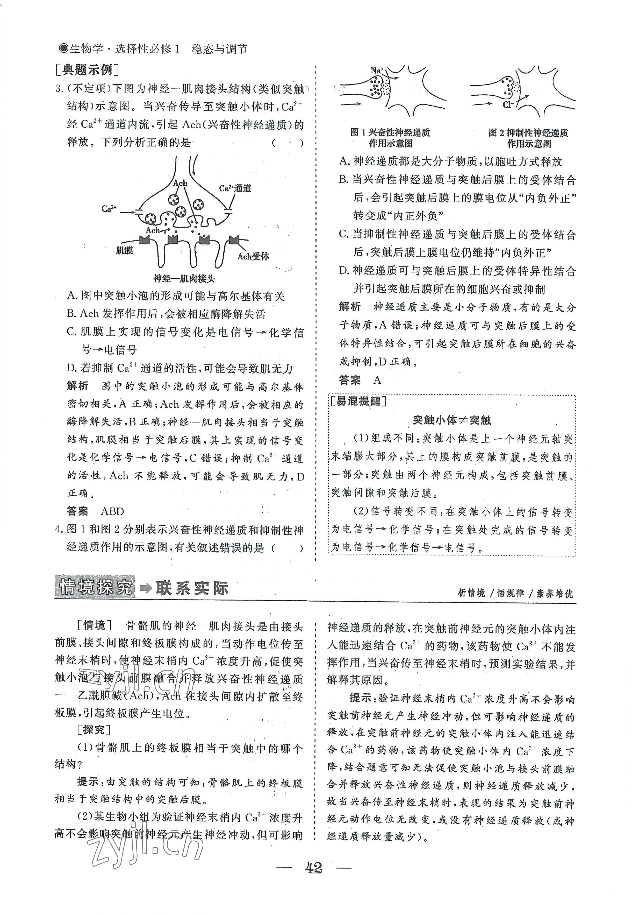 2022年高中導(dǎo)學(xué)測(cè)控優(yōu)化設(shè)計(jì)方案生物選擇性必修1人教版 參考答案第42頁(yè)