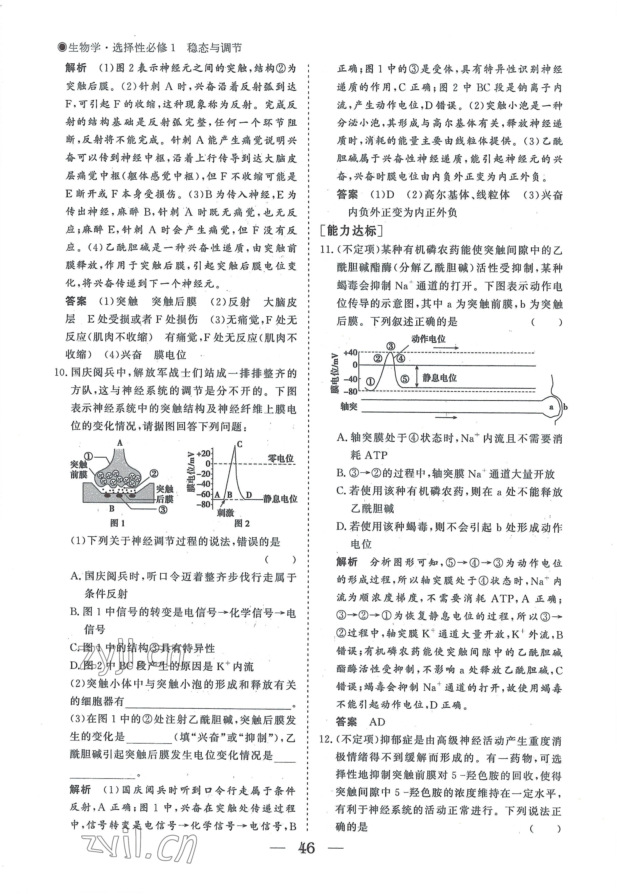 2022年高中導(dǎo)學(xué)測(cè)控優(yōu)化設(shè)計(jì)方案生物選擇性必修1人教版 參考答案第46頁(yè)