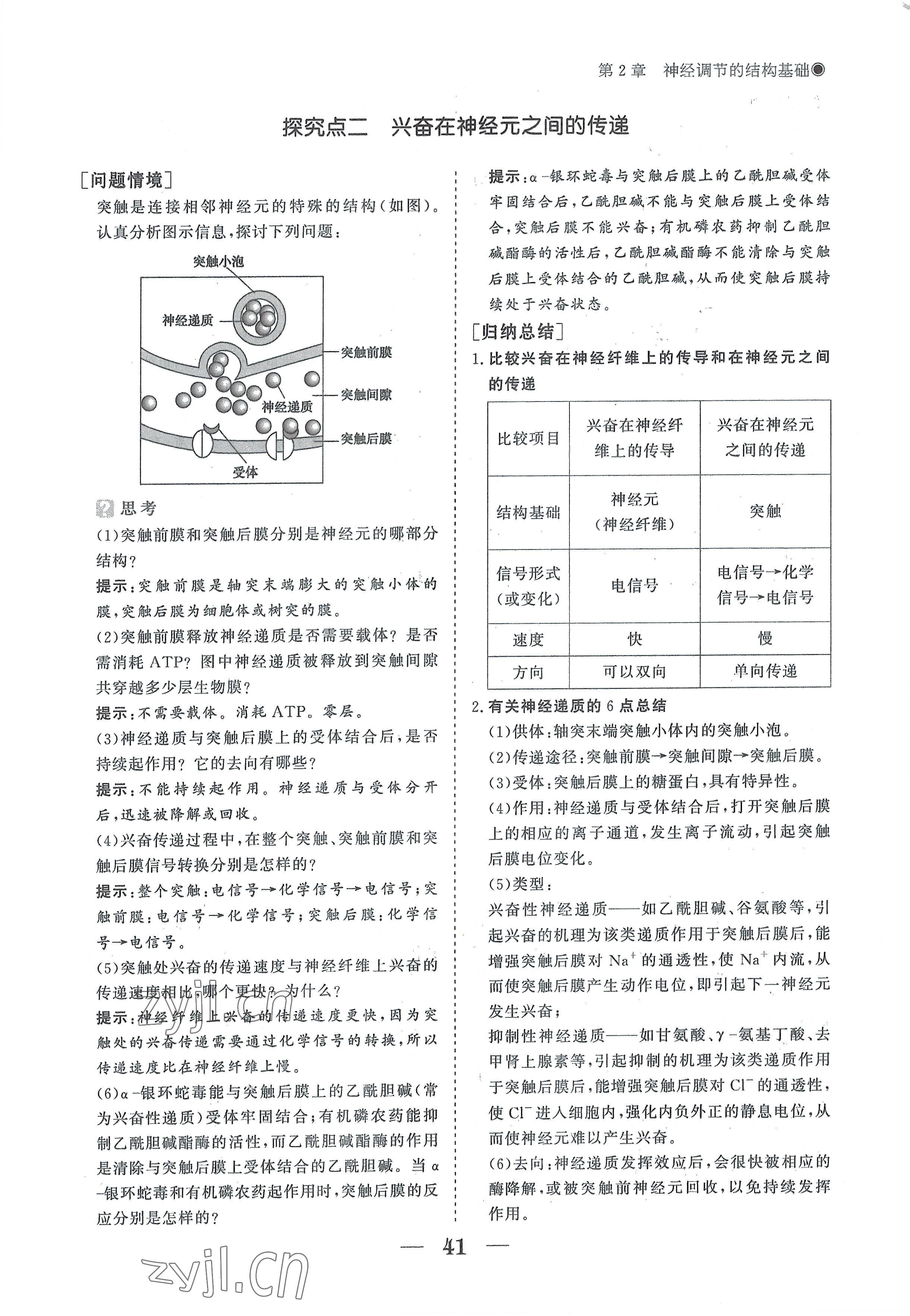 2022年高中導(dǎo)學(xué)測(cè)控優(yōu)化設(shè)計(jì)方案生物選擇性必修1人教版 參考答案第41頁(yè)