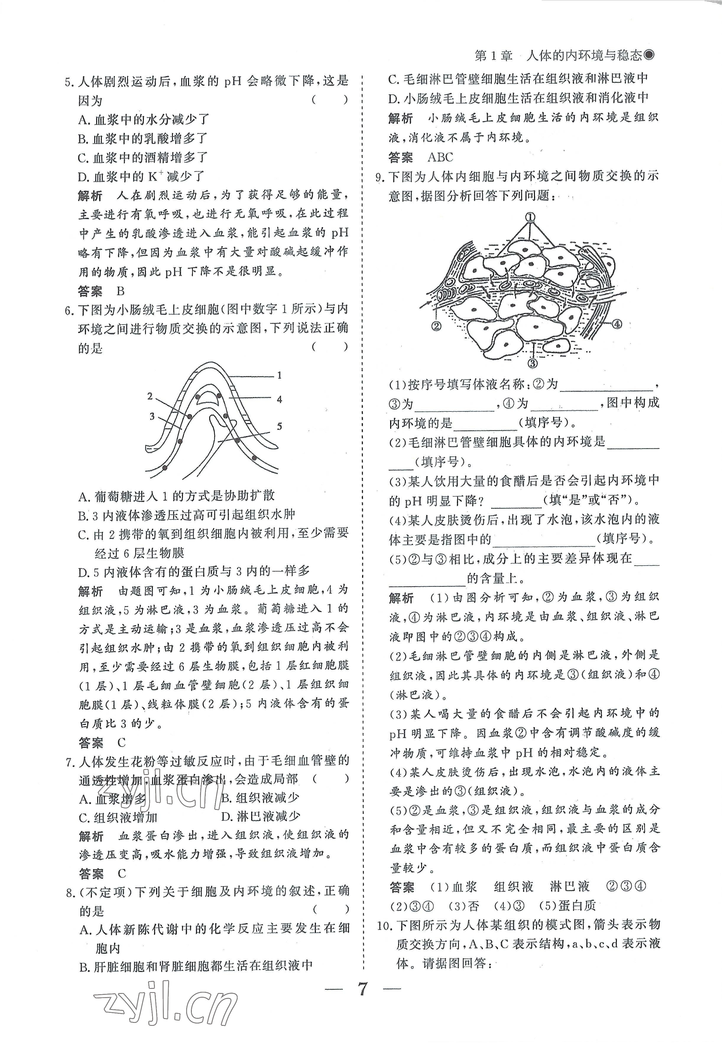 2022年高中導(dǎo)學(xué)測控優(yōu)化設(shè)計(jì)方案生物選擇性必修1人教版 參考答案第7頁