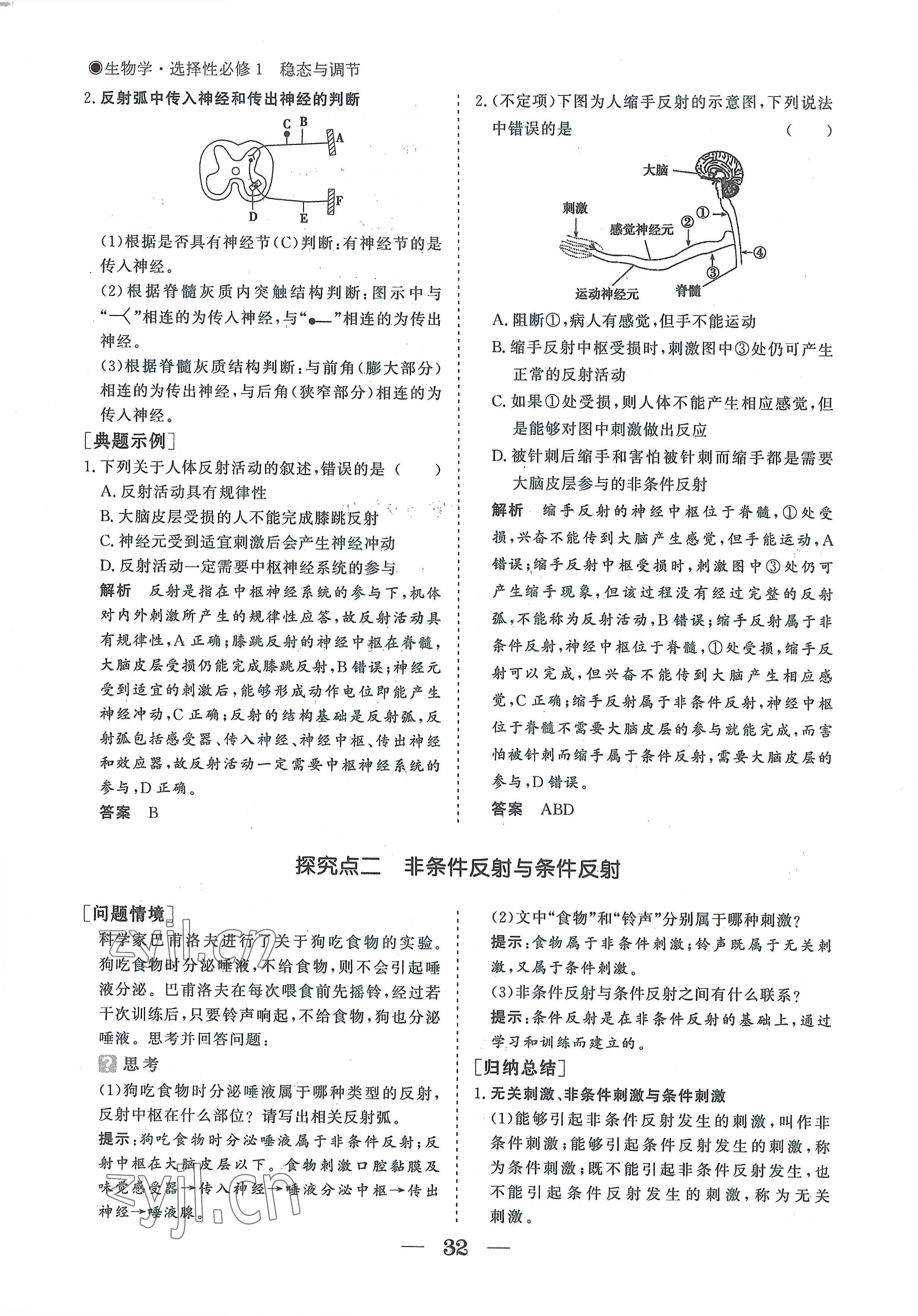 2022年高中導(dǎo)學(xué)測控優(yōu)化設(shè)計(jì)方案生物選擇性必修1人教版 參考答案第32頁