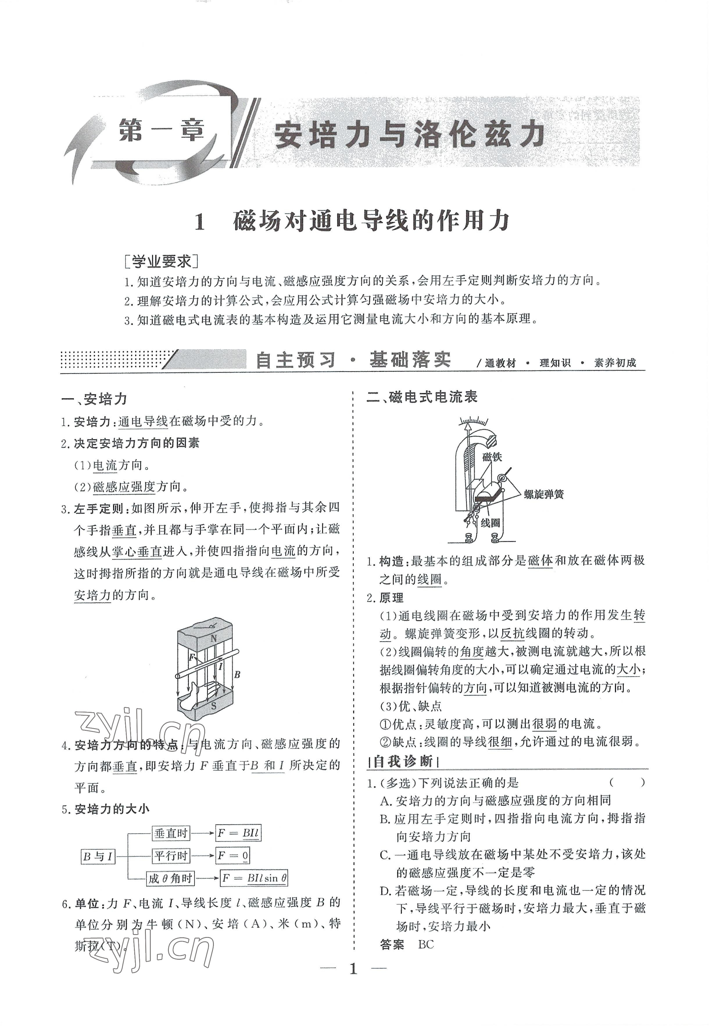 2022年高中導(dǎo)學(xué)測(cè)控優(yōu)化設(shè)計(jì)方案物理選擇性必修第二冊(cè)人教版 參考答案第1頁