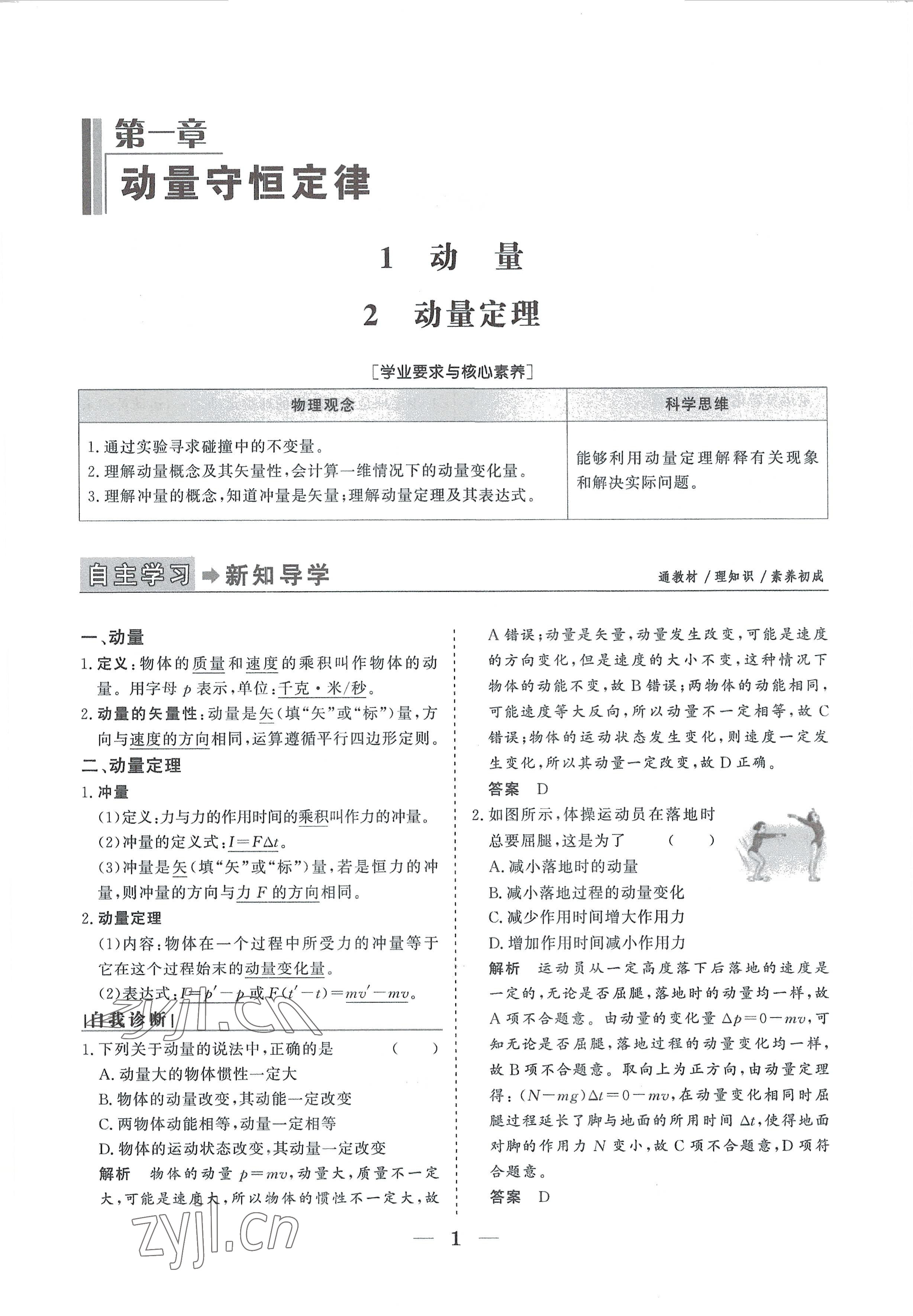 2022年高中導(dǎo)學(xué)測(cè)控優(yōu)化設(shè)計(jì)方案物理選擇性必修第一冊(cè)人教版 參考答案第1頁