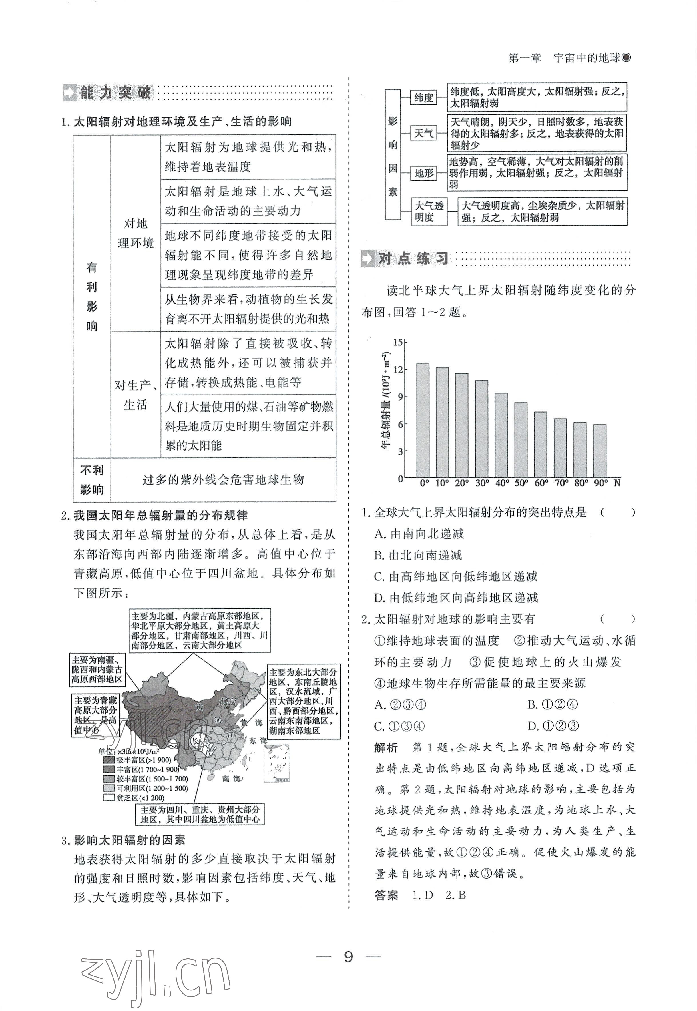 2022年高中導(dǎo)學(xué)測(cè)控優(yōu)化設(shè)計(jì)方案地理必修第一冊(cè)人教版 參考答案第9頁