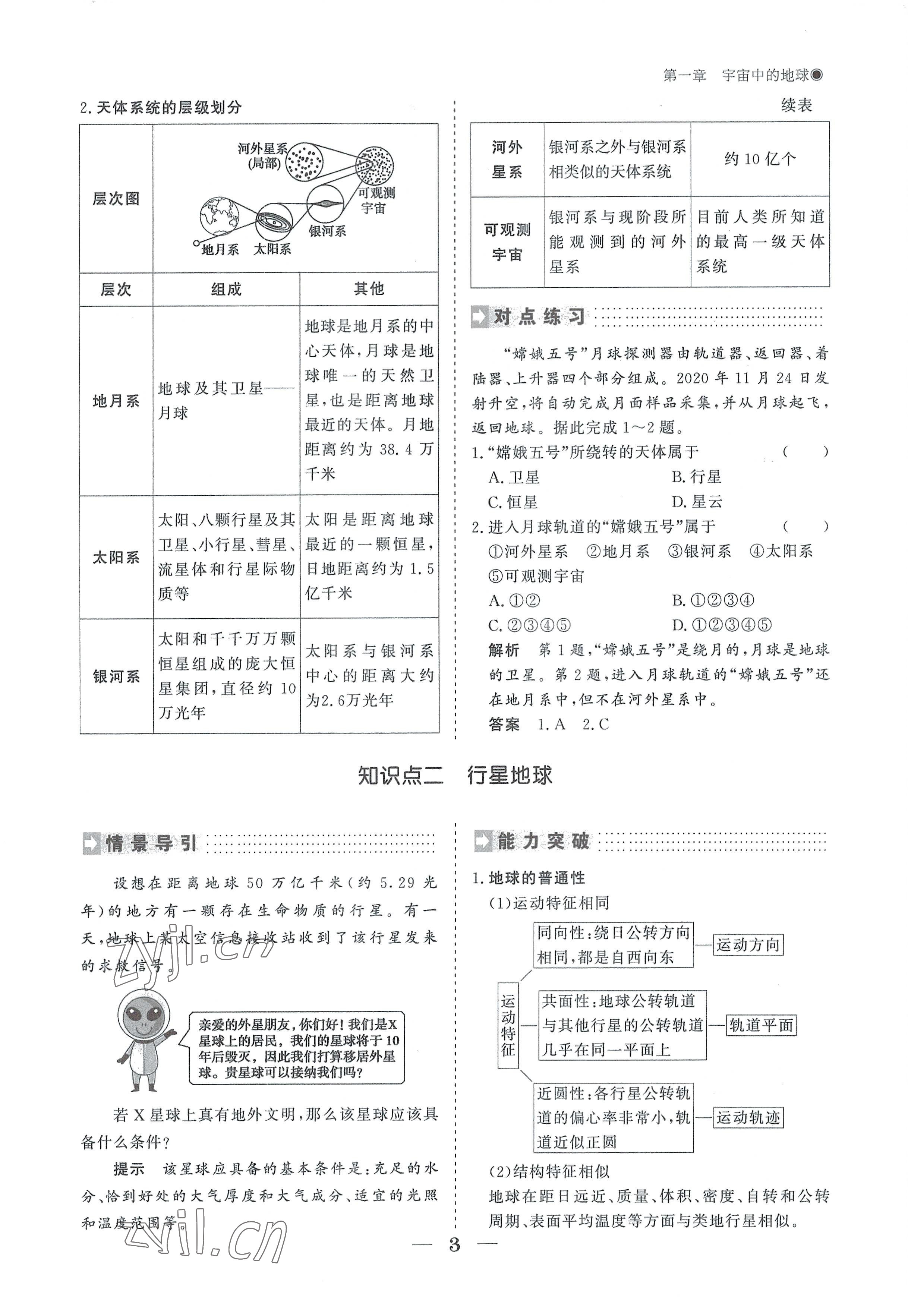 2022年高中導(dǎo)學(xué)測控優(yōu)化設(shè)計方案地理必修第一冊人教版 參考答案第3頁