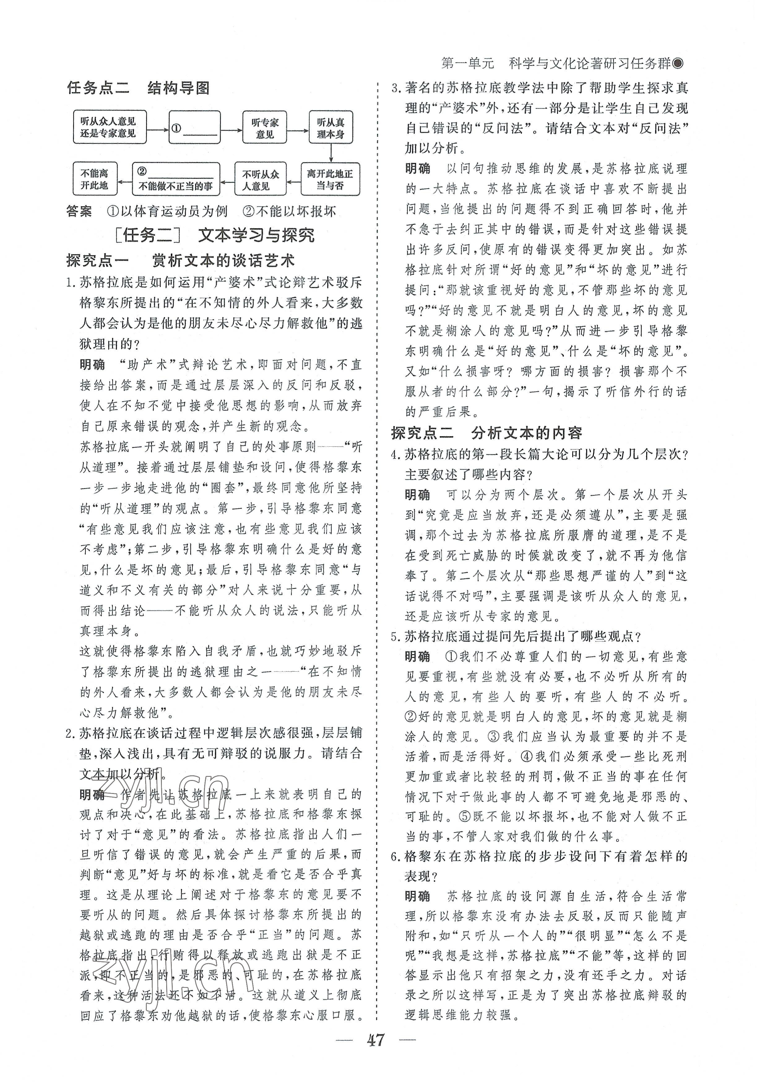 2022年高中導(dǎo)學(xué)測控優(yōu)化設(shè)計(jì)方案語文選擇性必修中冊人教版 參考答案第47頁