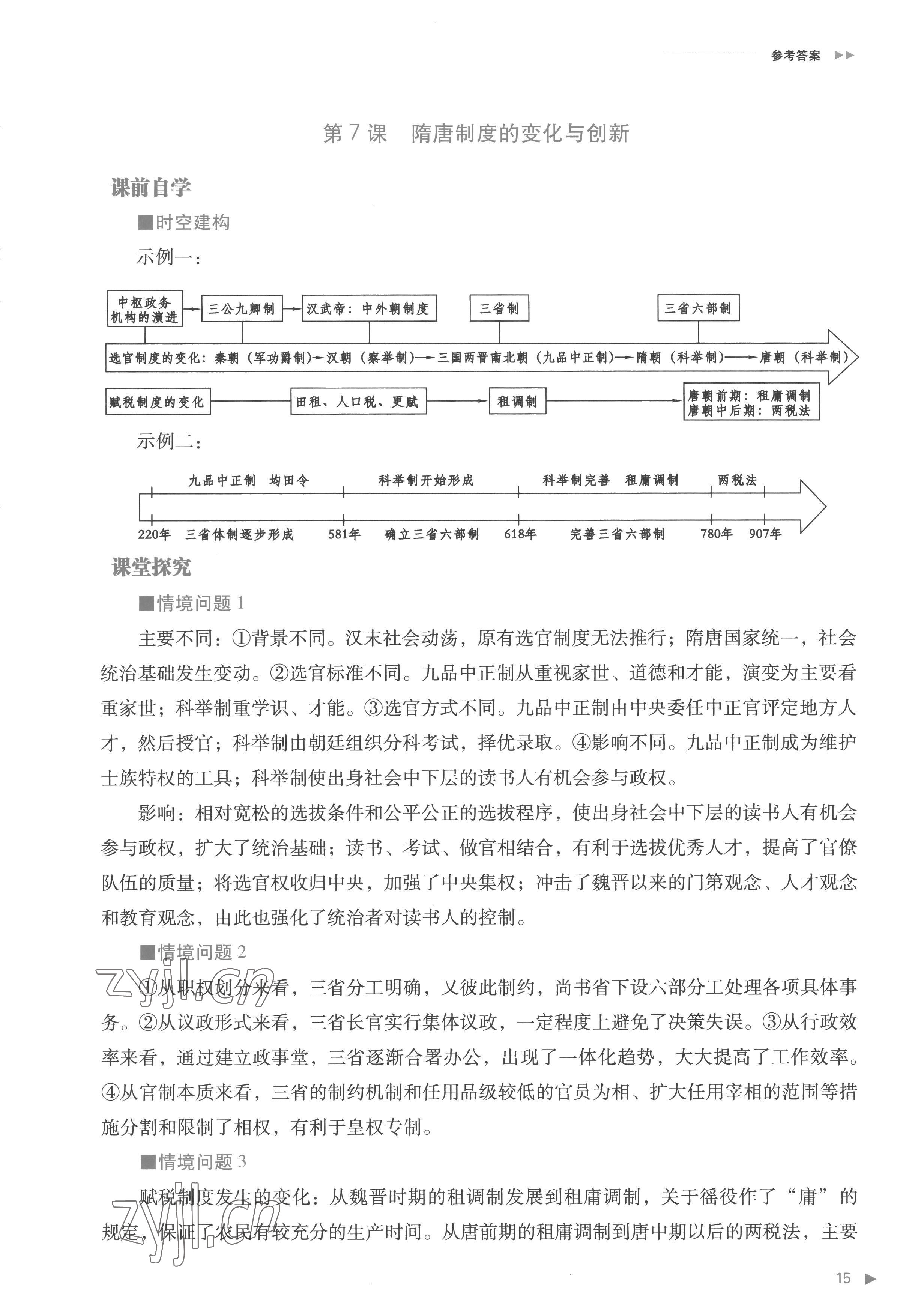 2022年普通高中新课程同步练习册高中历史必修上册人教版 参考答案第15页