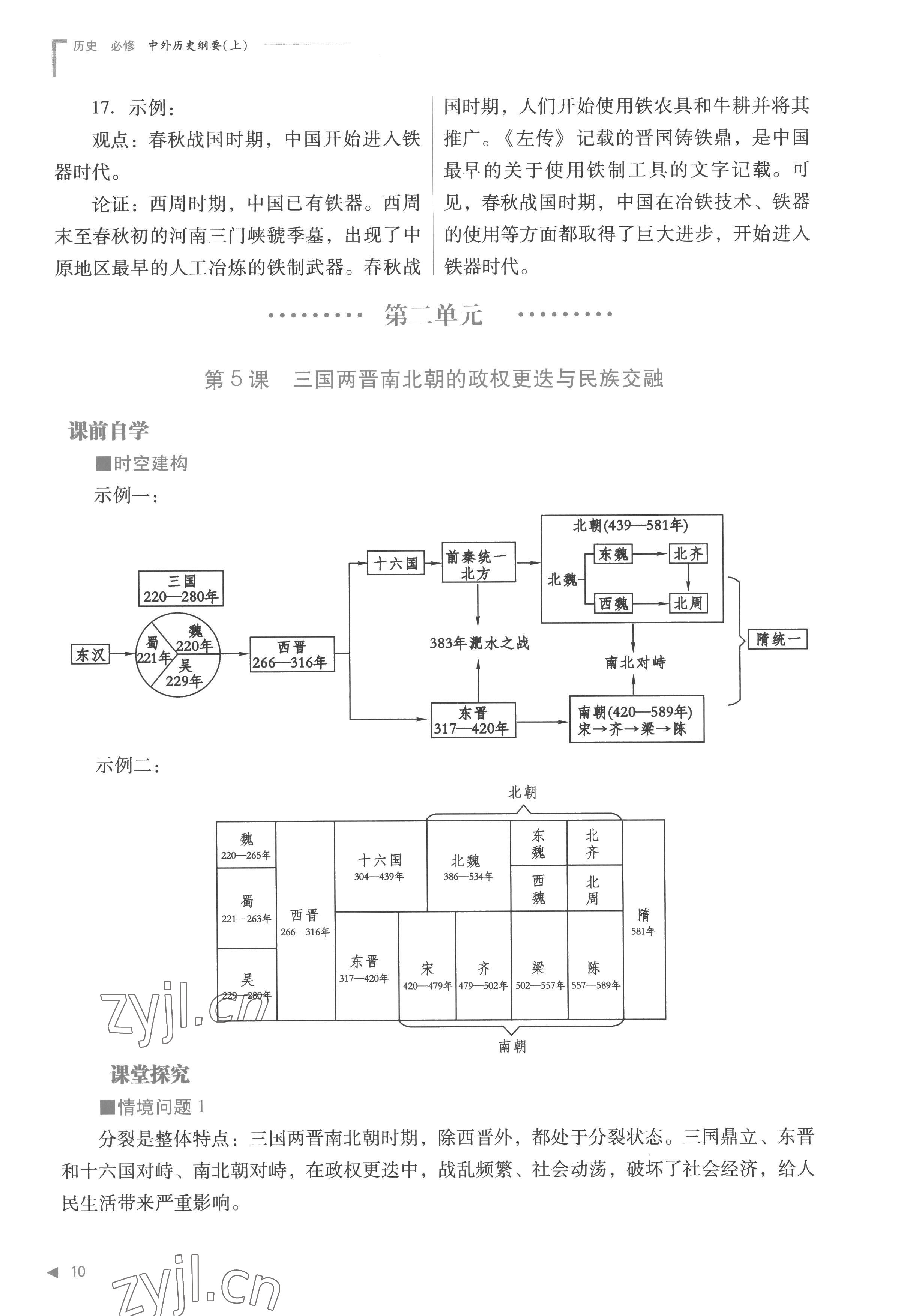 2022年普通高中新课程同步练习册高中历史必修上册人教版 参考答案第10页