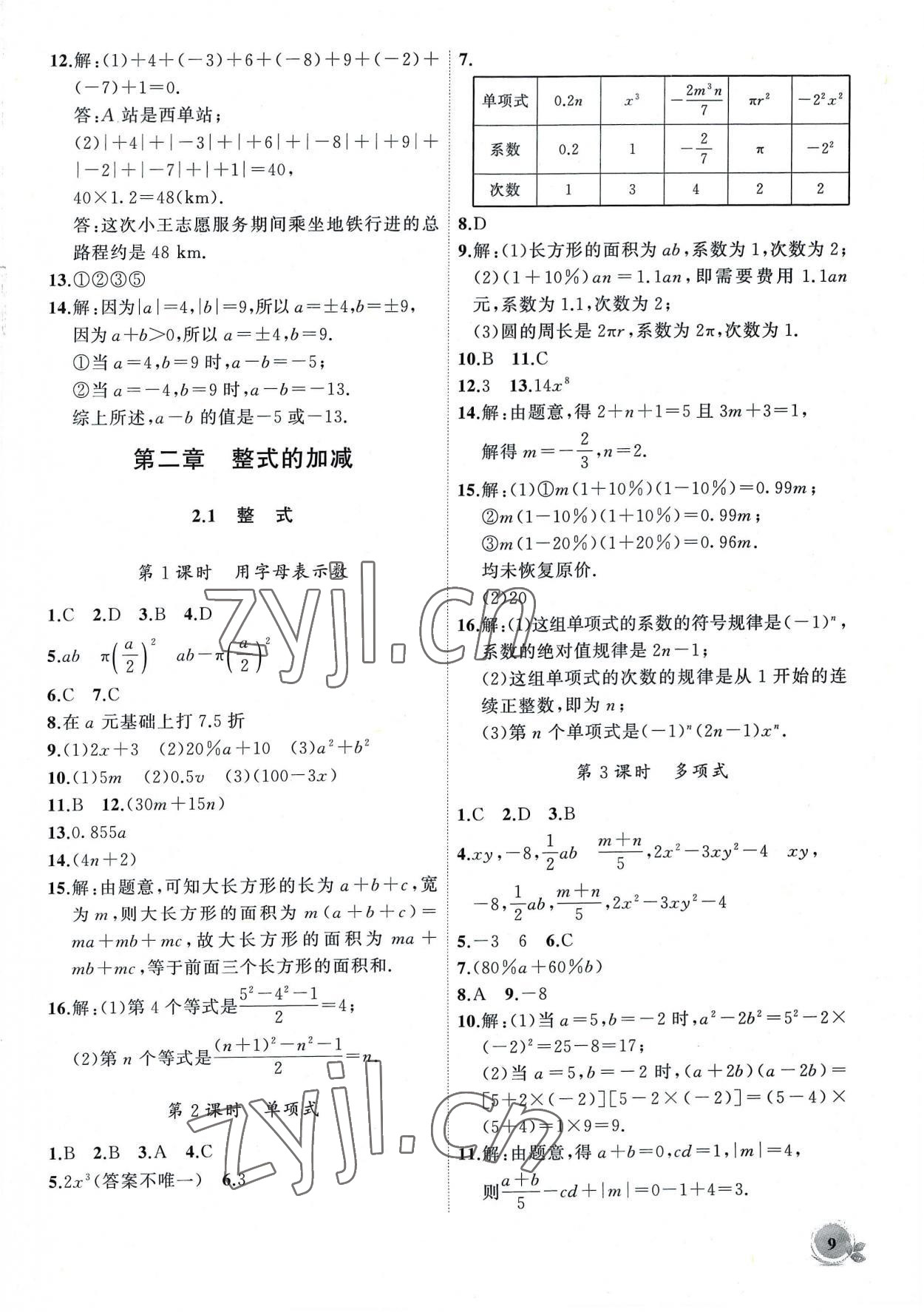 2022年创新课堂创新作业本七年级数学上册人教版 第9页