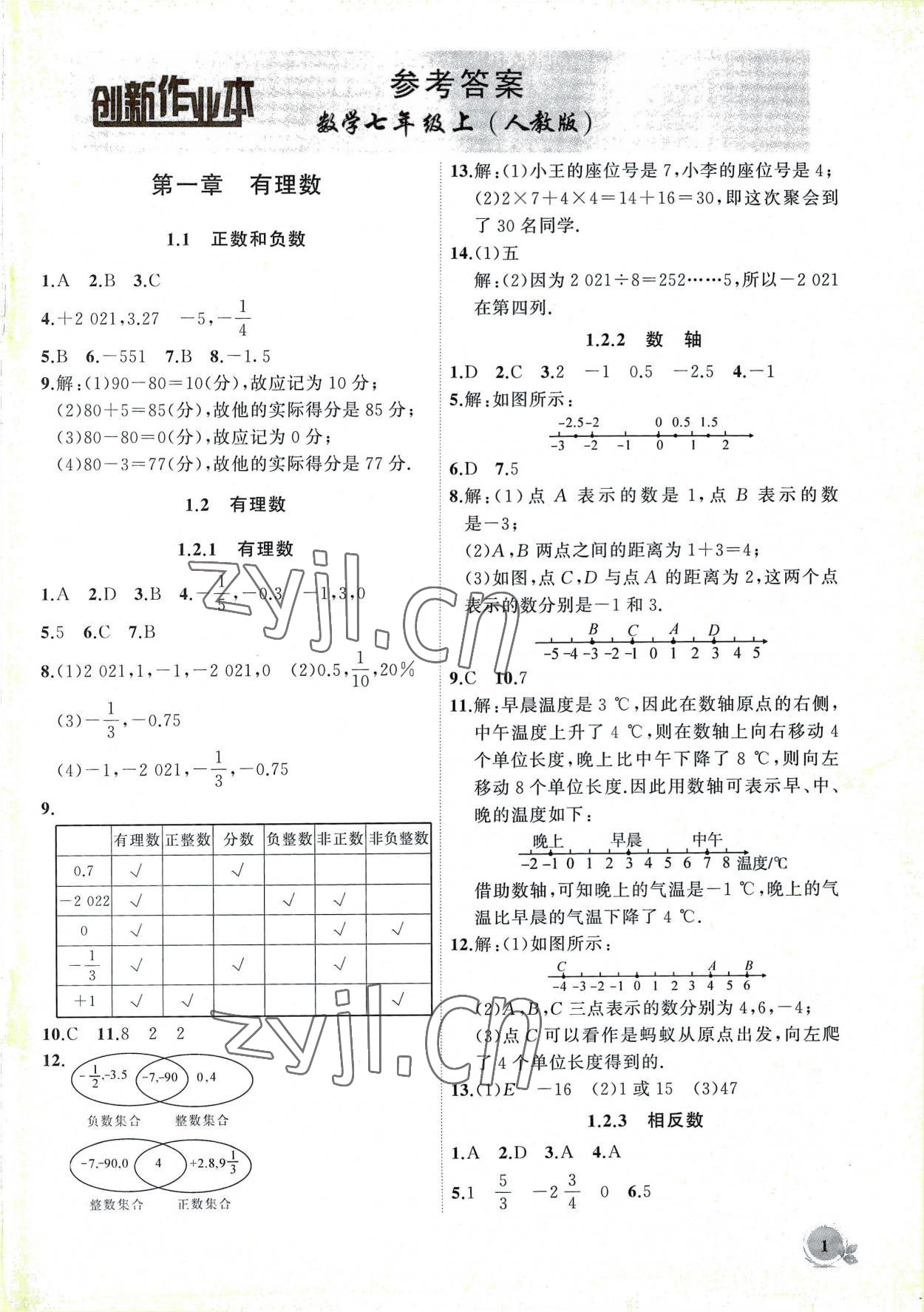 2022年創(chuàng)新課堂創(chuàng)新作業(yè)本七年級數(shù)學(xué)上冊人教版 第1頁